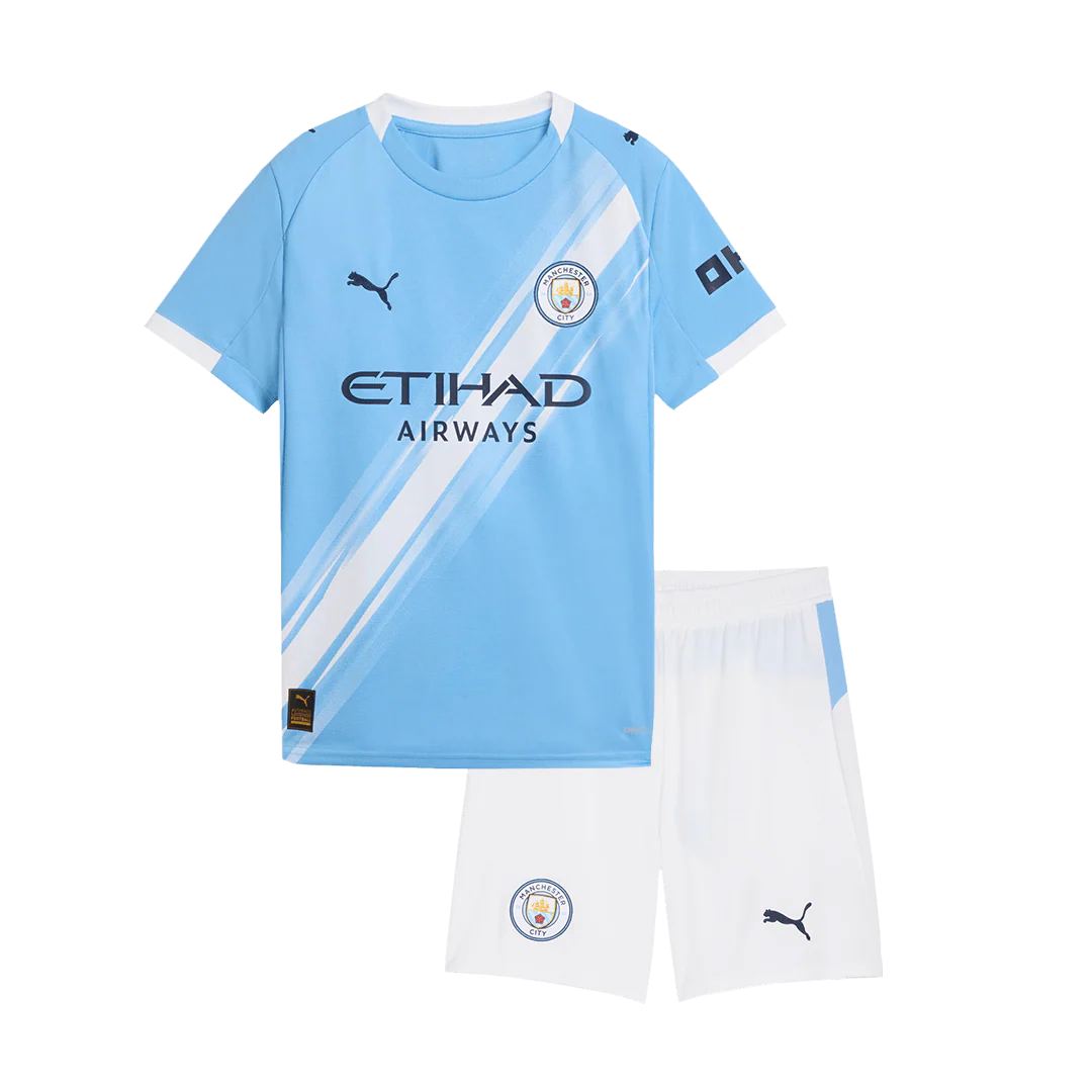 Manchester City Kid's Home Soccer Jersey Kit (Jersey+Shorts) 2025/26 Blue