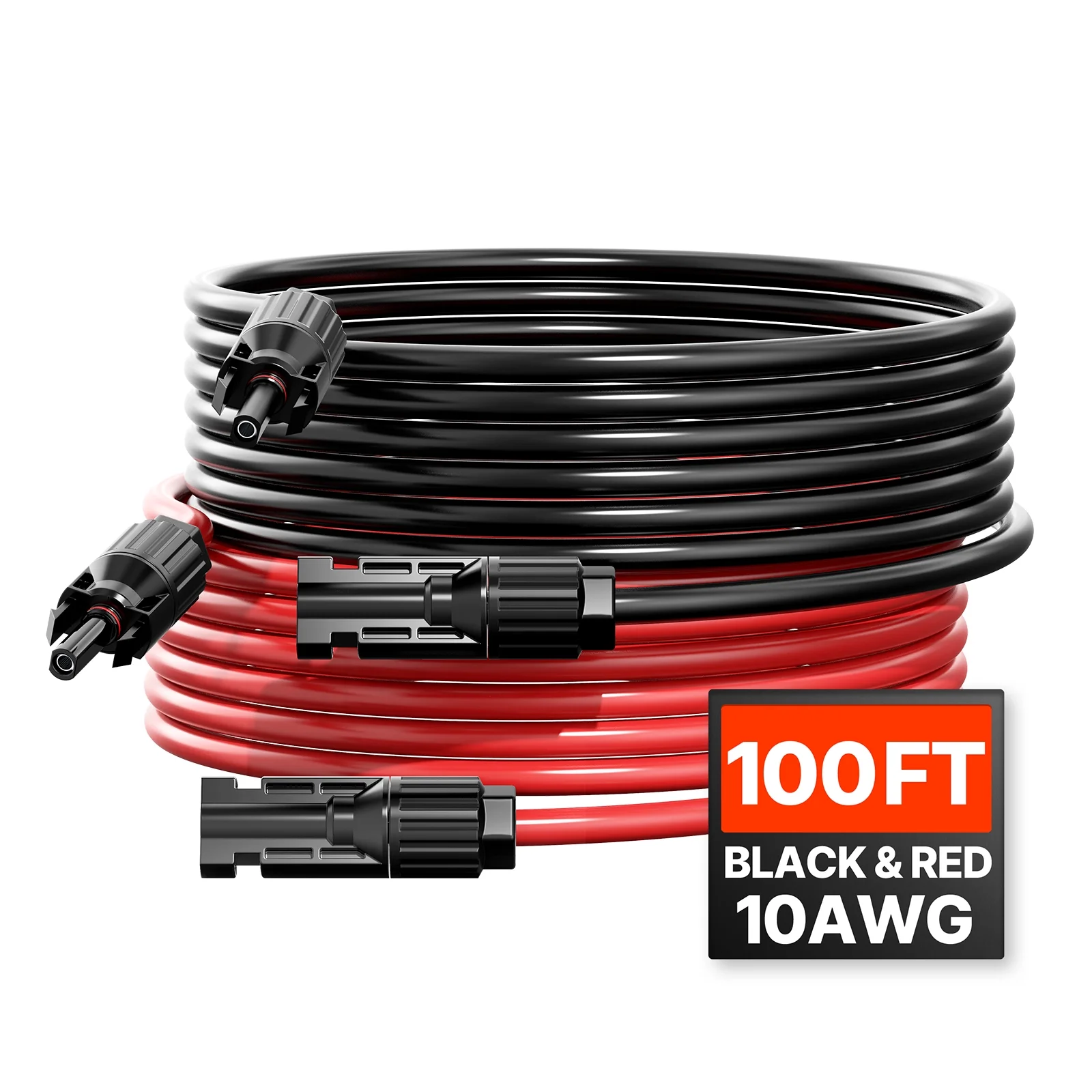 VEVOR 100FT Solar Panel Extension Cable,10AWG Solar Extension Cable Wire with Female & Male Waterproof Connectors, 6mm2 PV Cable for Home, Ship and RV Solar Panels, 100FT Black + 100FT Red (Set of 2)