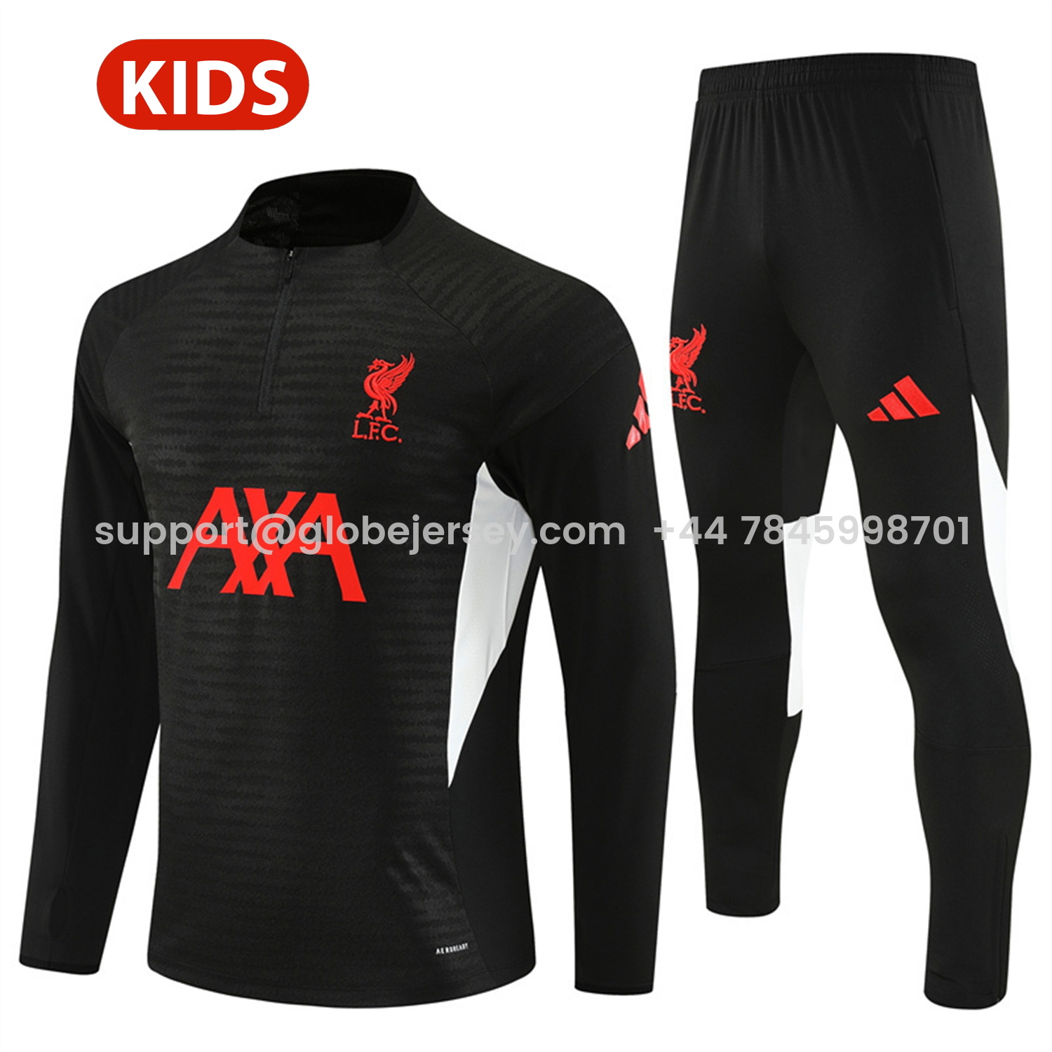 Liver.pool 25-26 Kids Long Sleeve Training Set - Player Version - Black Top & Black Pants