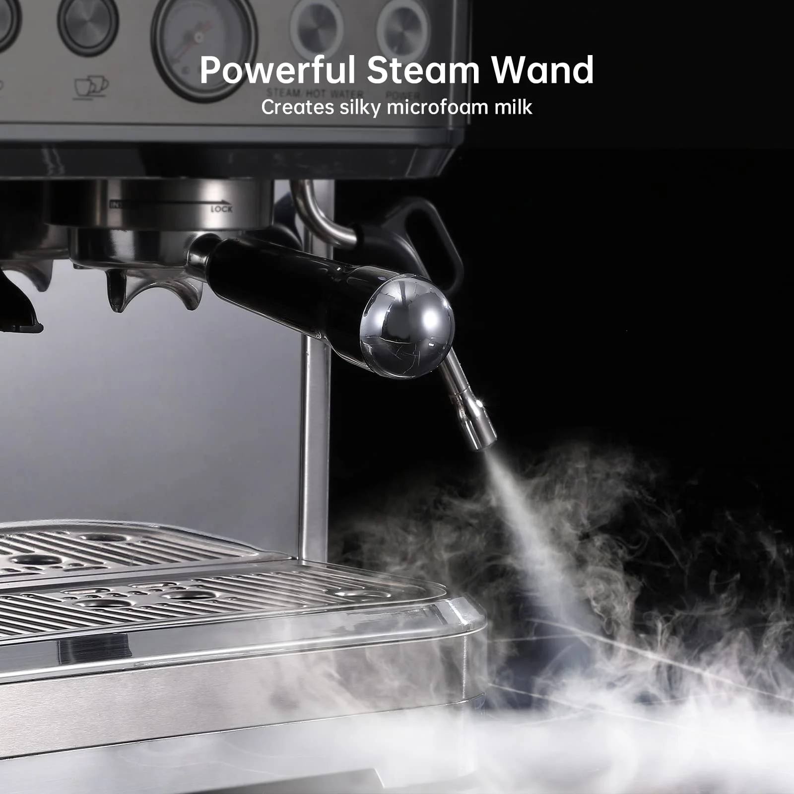 AOILE Espresso Machine with Grinder and Milk Frother �?15 Bar Pump for Cappuccino and Latte, 85oz Removable Water Tank, Stainless Steel, Steam Wand, Auto-Purge Function