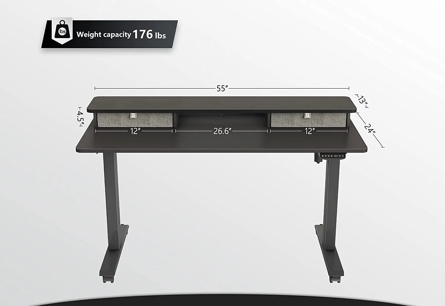 Fezibo Height Adjustable Electric Standing Desk with Drawers and Storage Shelf, Sit Stand Desk with Splice Board, Black Finish, 55