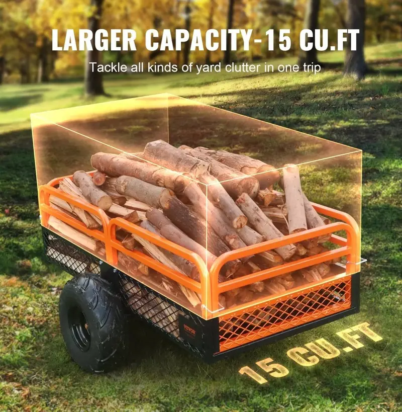 1500 LB Capacity ATV Dump Trailer – Towable Garden Tractor Cart with Removable Sides (Model 127355)