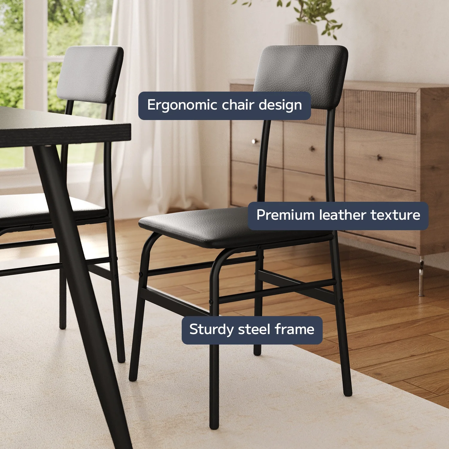 Asofer Dining Table Set for 4, Kitchen Table with 4 Upholstered Chairs for Small Spaces Compact Breakfast Nook, Black