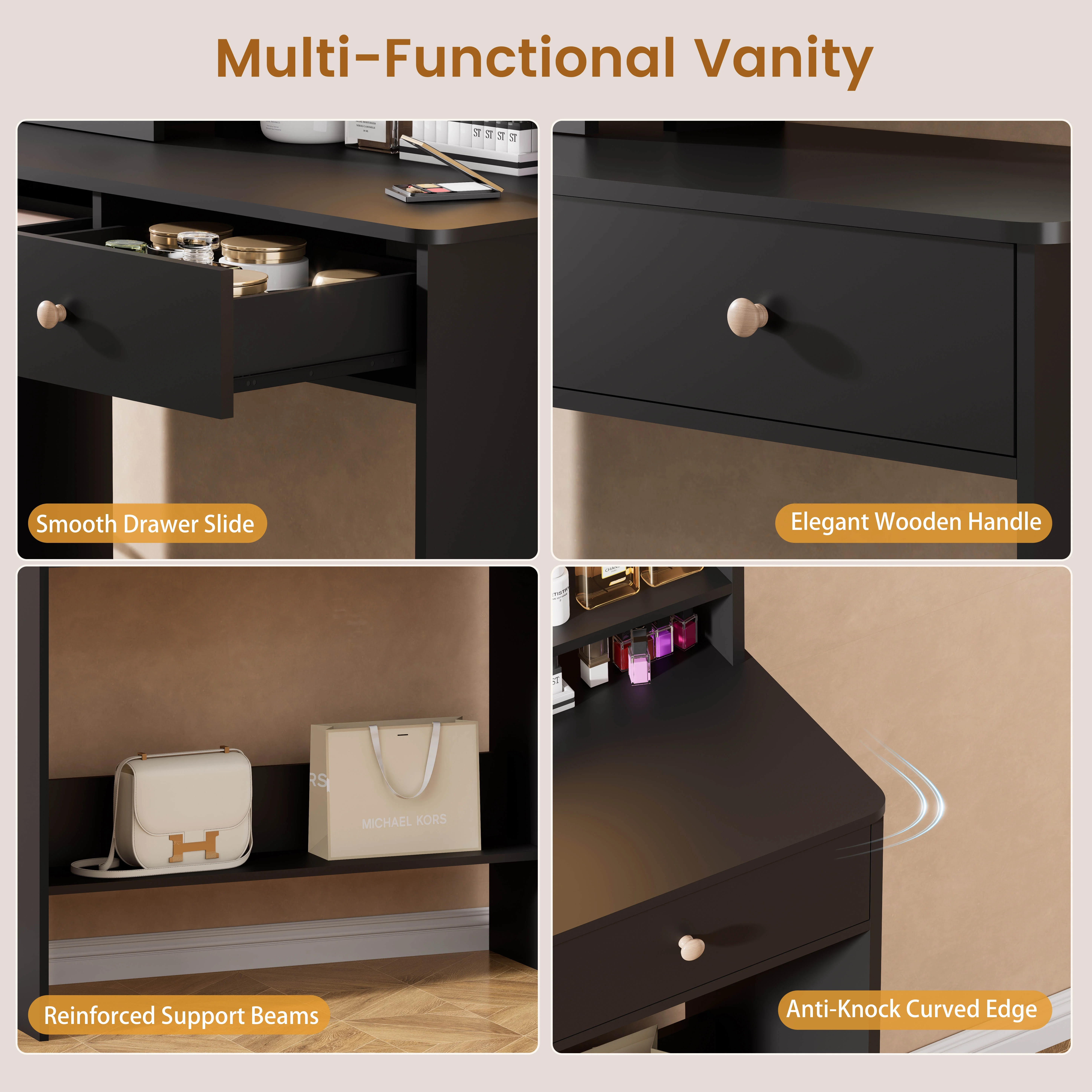 Vanity Desk with LED Lighted Mirror, Makeup Vanity Desk with 3 Drawers & Storage Shelves, 3 Color Modes, Dressing Table for Bedroom, White