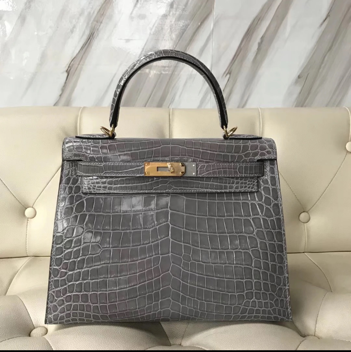 Hermès Kelly 25-28 Glacier Blue Crocodile Leather