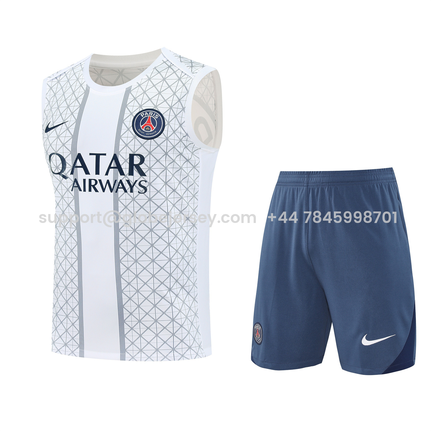 Paris Saint-Germain PSG 25-26 Vest Training Set - White Vest & Deep Blue Shorts