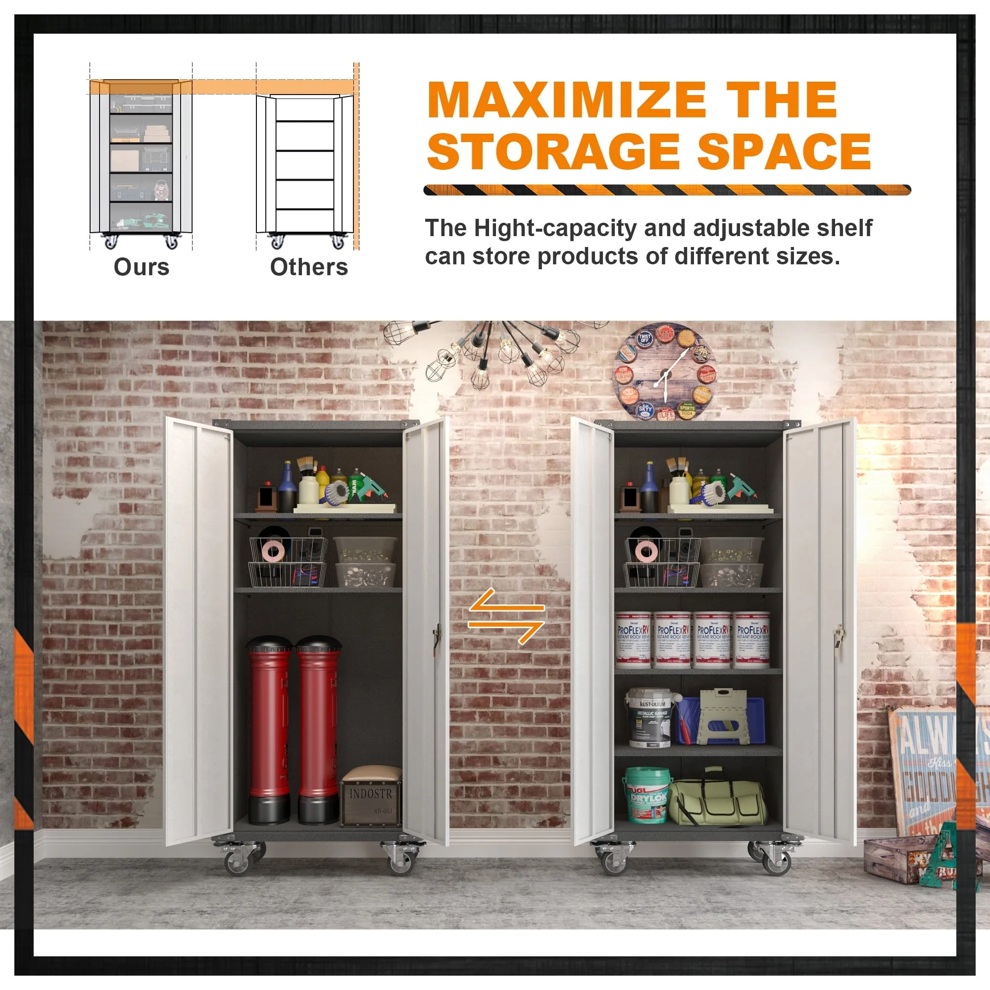 SUPEER Metal Rolling Garage Cabinet, 71'' Tall Industrial Storage Cabinet with Wheels and 4 Adjustable Shelves, Utility Filing Cabinet for Garage, Tool House, Assemble Required