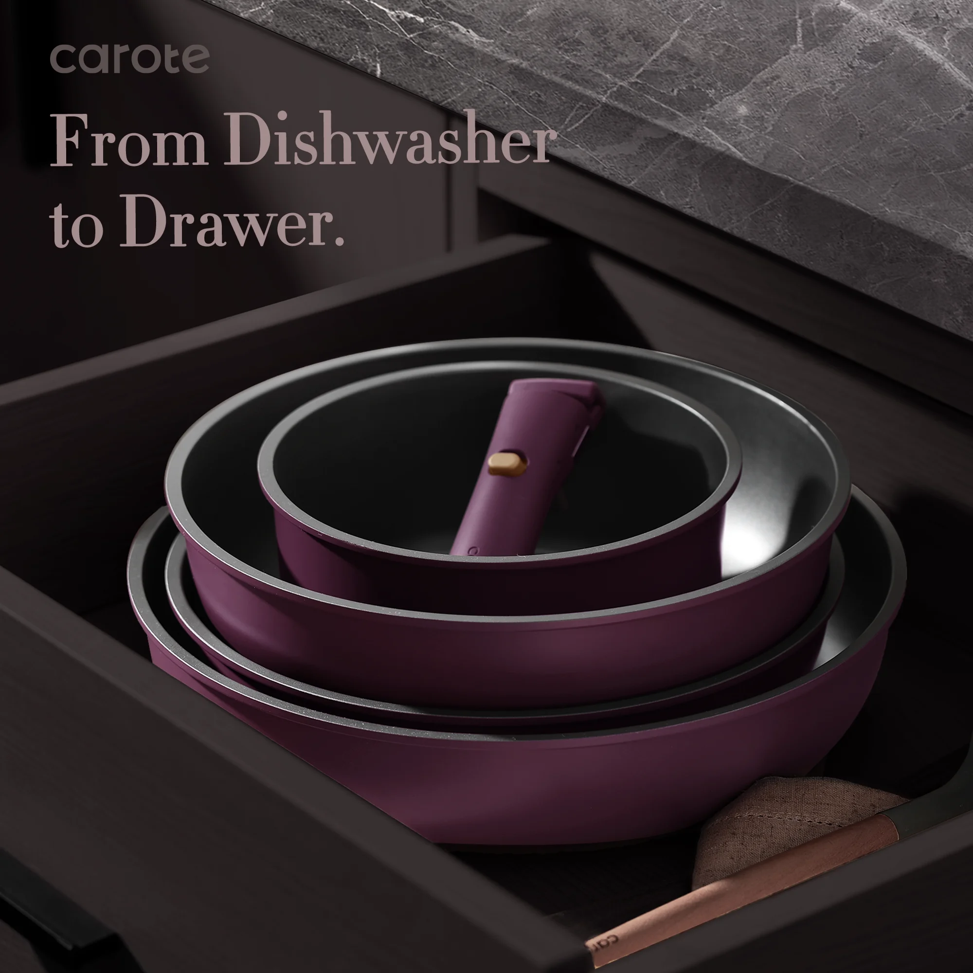 Carote 20 Pcs Nonstick Cookware Sets, Pots and Pans Set with Detachable Handles, Oven Safe, Induction Cookware, Stackable Kitchen Cooking Set, Ultra Violet