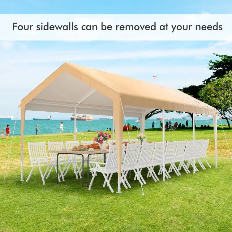 10×20 ft Steel Portable Carport – Removable Sidewalls. Weather-Resistant Canopy