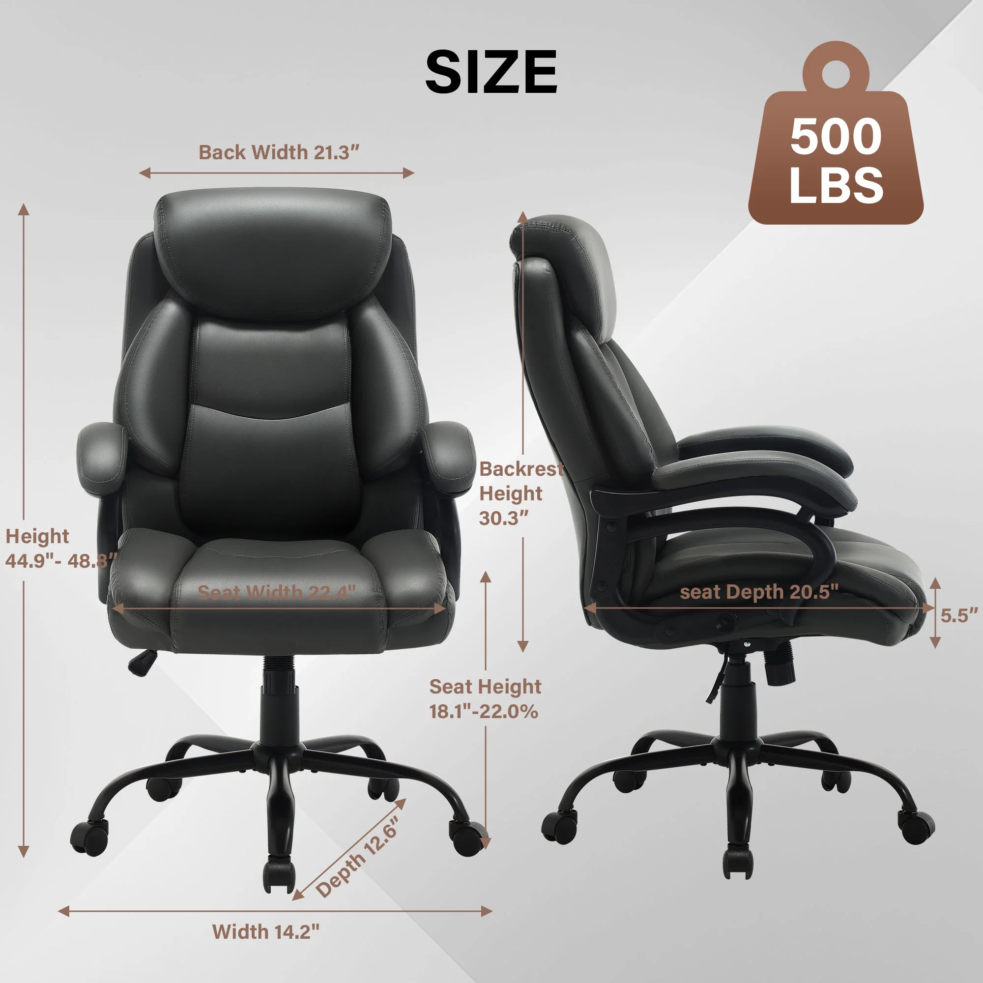 JONPONY Big and Tall Office Chair 500LBS Wide Seat Ergonomic Computer Desk Chair High Back Executive Leather Chair Adjustable Task Chair Lumbar Back Support 8 Hours Heavy Duty Design,Black