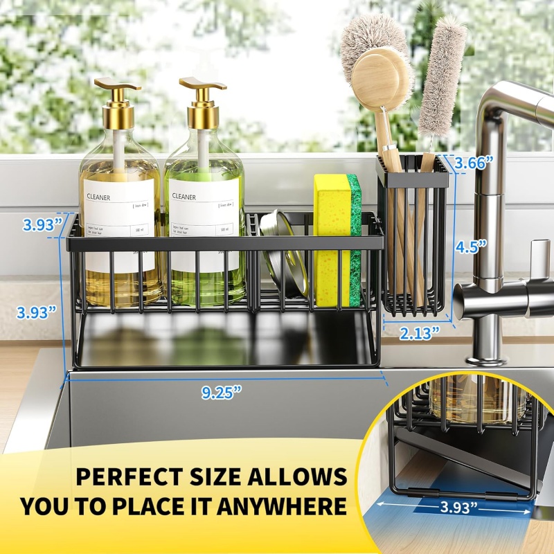 SINKLY Sink Caddy Sponge Holder for Kitchen with Brush Holder and Stainless Steel Self Drain Tray