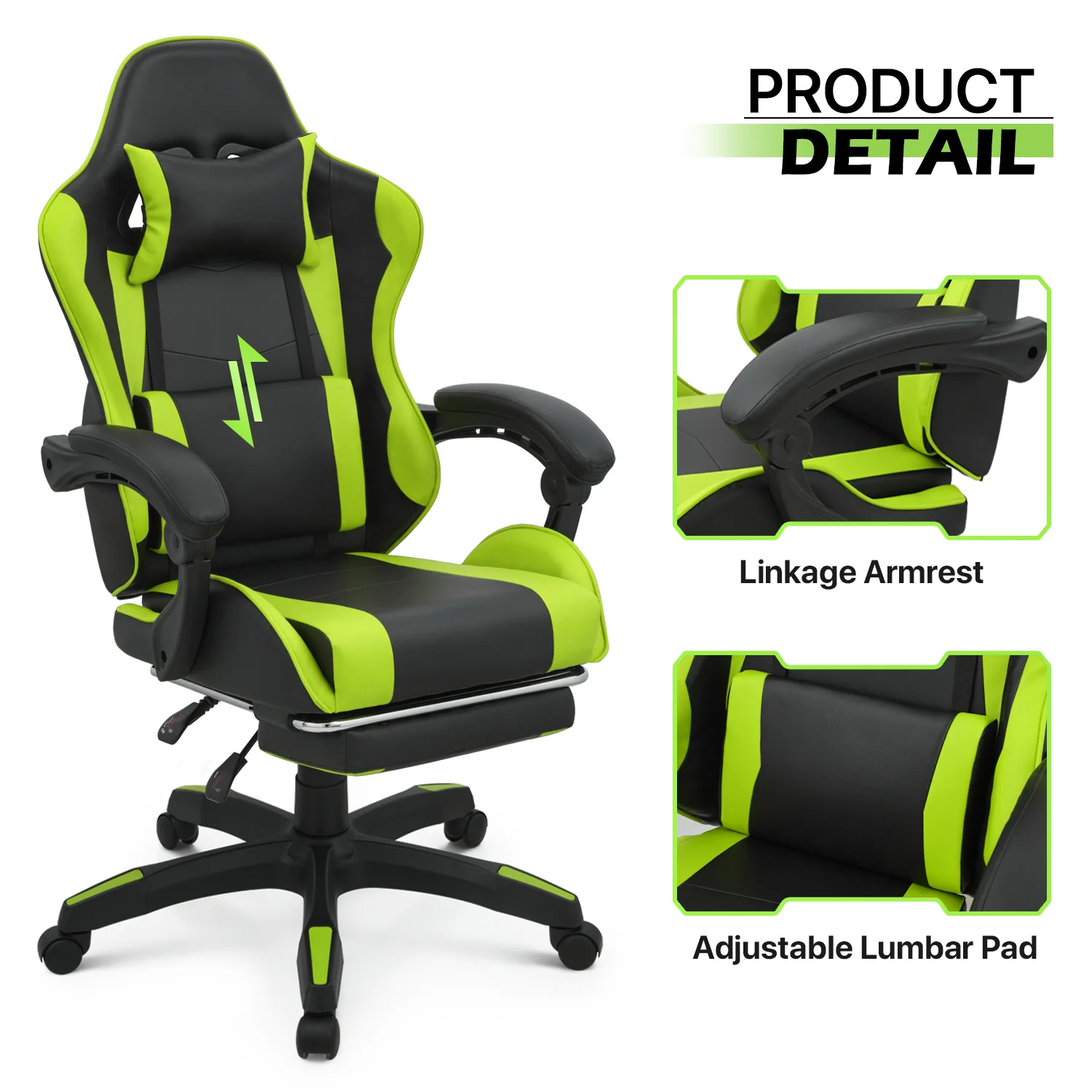 Magshion Adjustable Gaming Chair, Ergonomic PC Computer Seat with Headrest and Lumbar Support for Adults Teens Desk Chair, Black