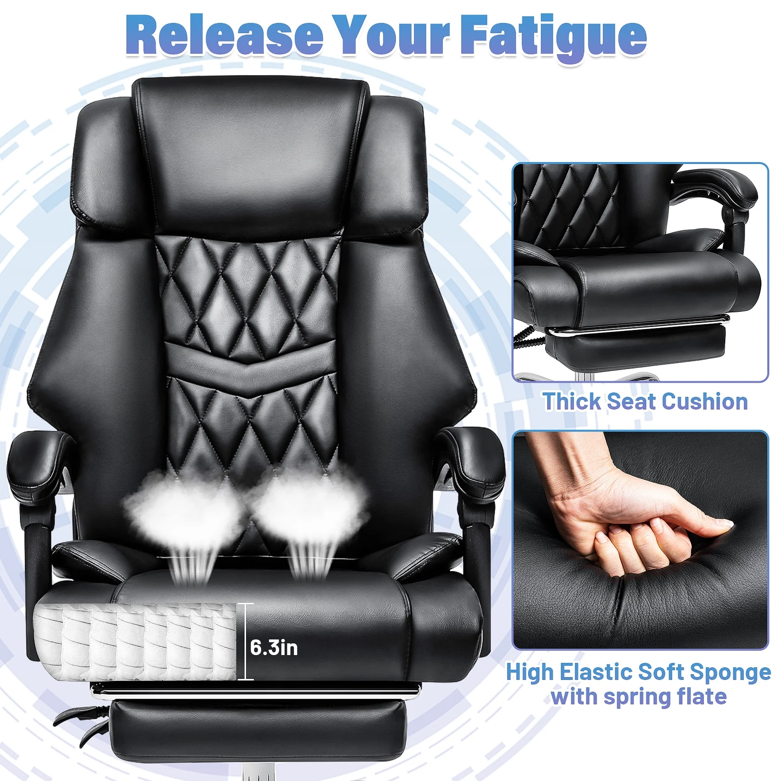 Hoffree Executive Office Chair Big and Tall Office Chair 550lb Wide Seat Ergonomic Computer Desk Chair High Back Leather Chair with Lumbar Back Support for Home Office Black