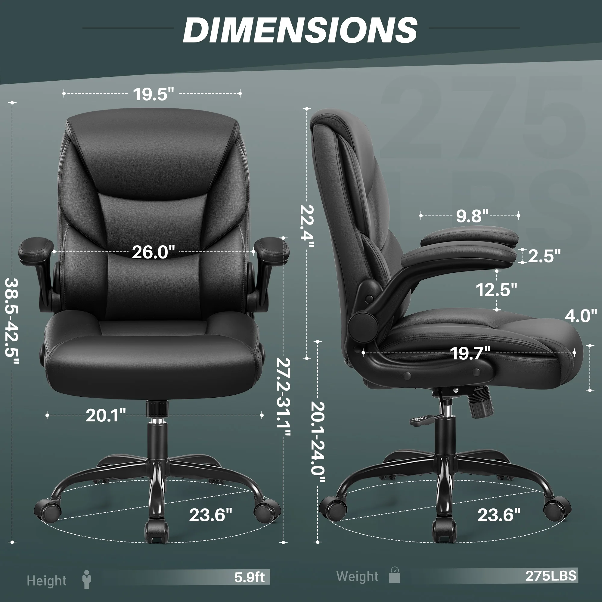 COOLHUT Leather Office Chair, Big and Tall Office Chair 400LBS Wide Seat Ergonomic Computer Desk Chair High Back Executive Leather Chair Adjustable Task Chair Lumbar Back with 8-Year Warranty, Black
