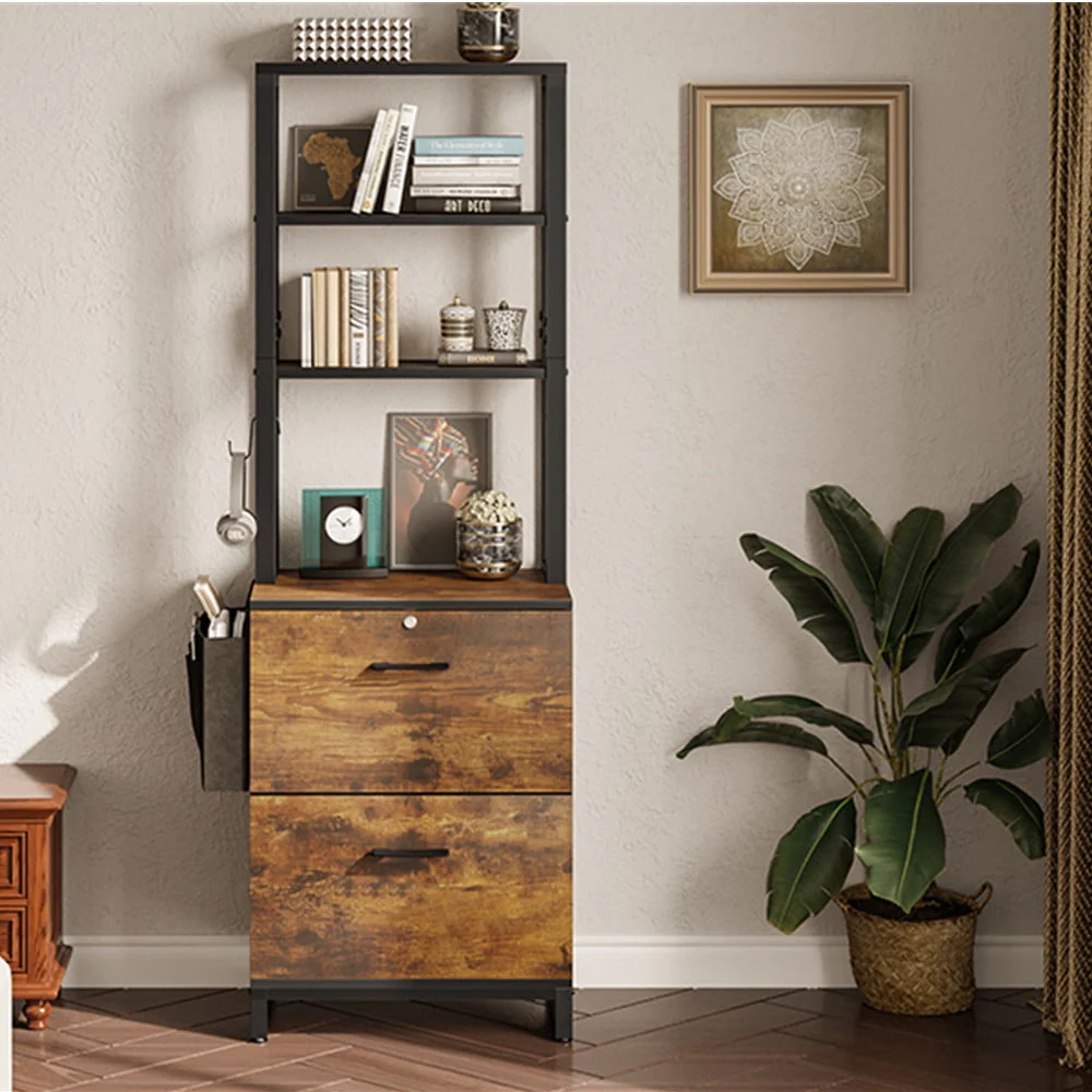 2 Drawer File Cabinet with Lock, Filing Cabinet fits Letter, Legal, A4 Size, Hanging File Folders, File Cabinets with Adjustable Storage Shelf,Rustic Brown