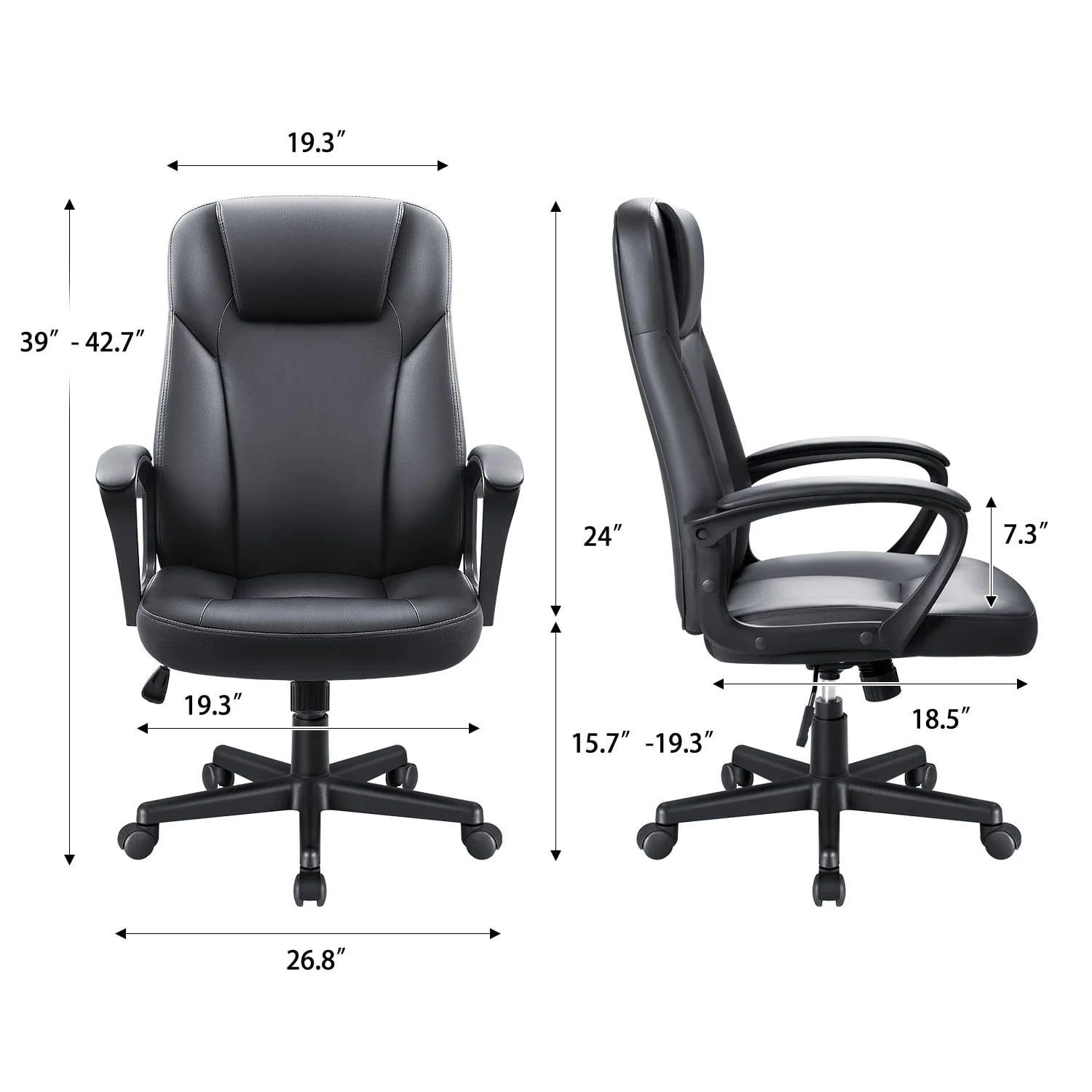 Homall Leather High Back Office Chair Ergonomic Executive Office Chair Swivel Computer Desk Chair Lumbar Support Soft Cushioned Padded Arms (Black)