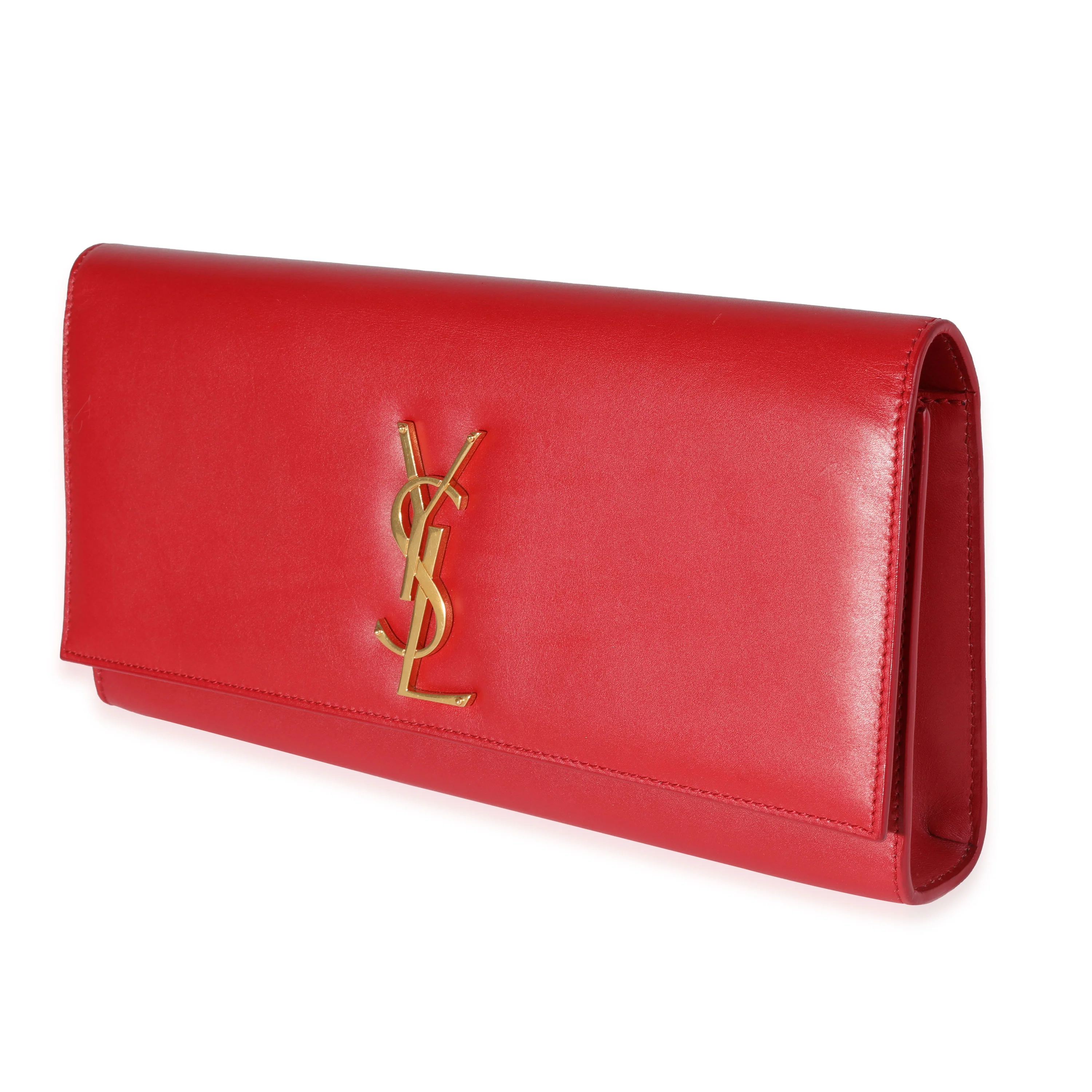 Saint Laurent Red Smooth Calfskin Cassandre Clutch