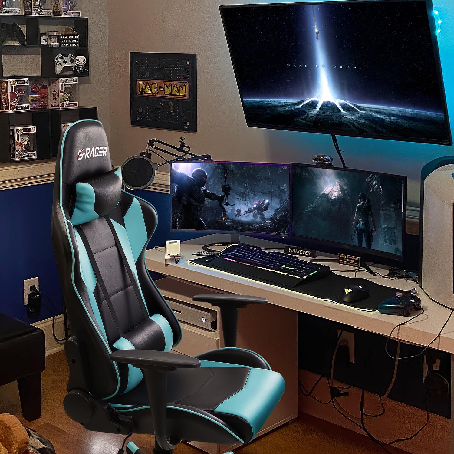 Homall Gaming Chair Office Chair High Back Computer Chair Leather Desk Chair Racing Executive Ergonomic Adjustable Swivel Task Chair with Headrest and Lumbar Support, Purple