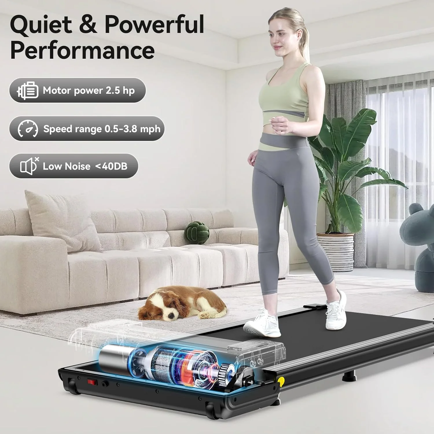 TOSSFD Treadmill Walking Pad with 6% Incline,2.5HP Under Desk Treadmill, Jogging Running Machine for Home Office X301