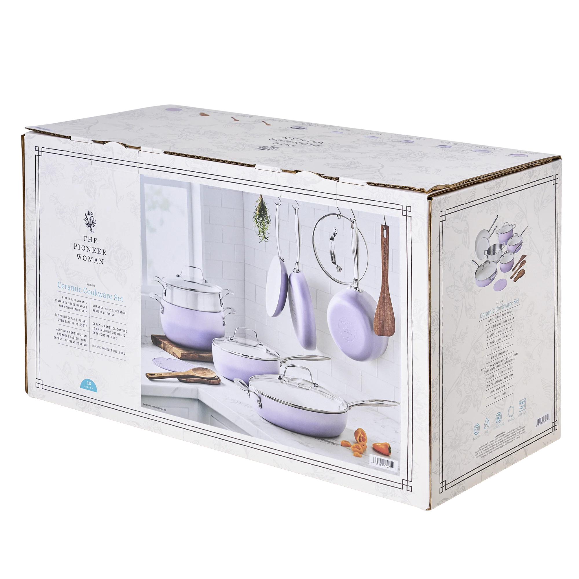The Pioneer Woman Harlow 15-Piece Cookware Set, Ceramic Non-Stick Pots and Pans Set, Taupe