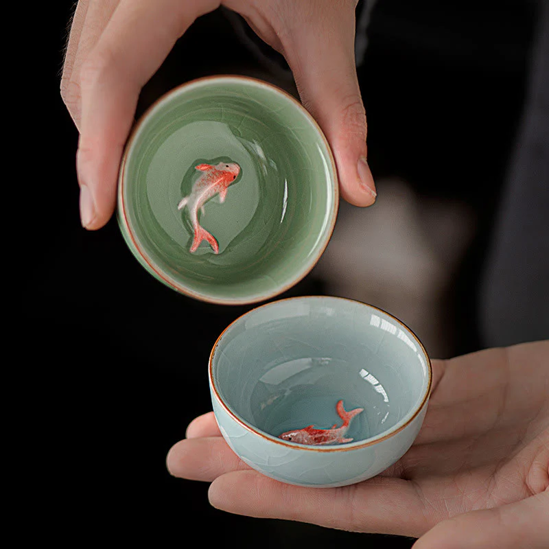 Buddha Stones Hand Painted Koi Fish Ceramic Teacup Kung Fu Tea Cup 50ml