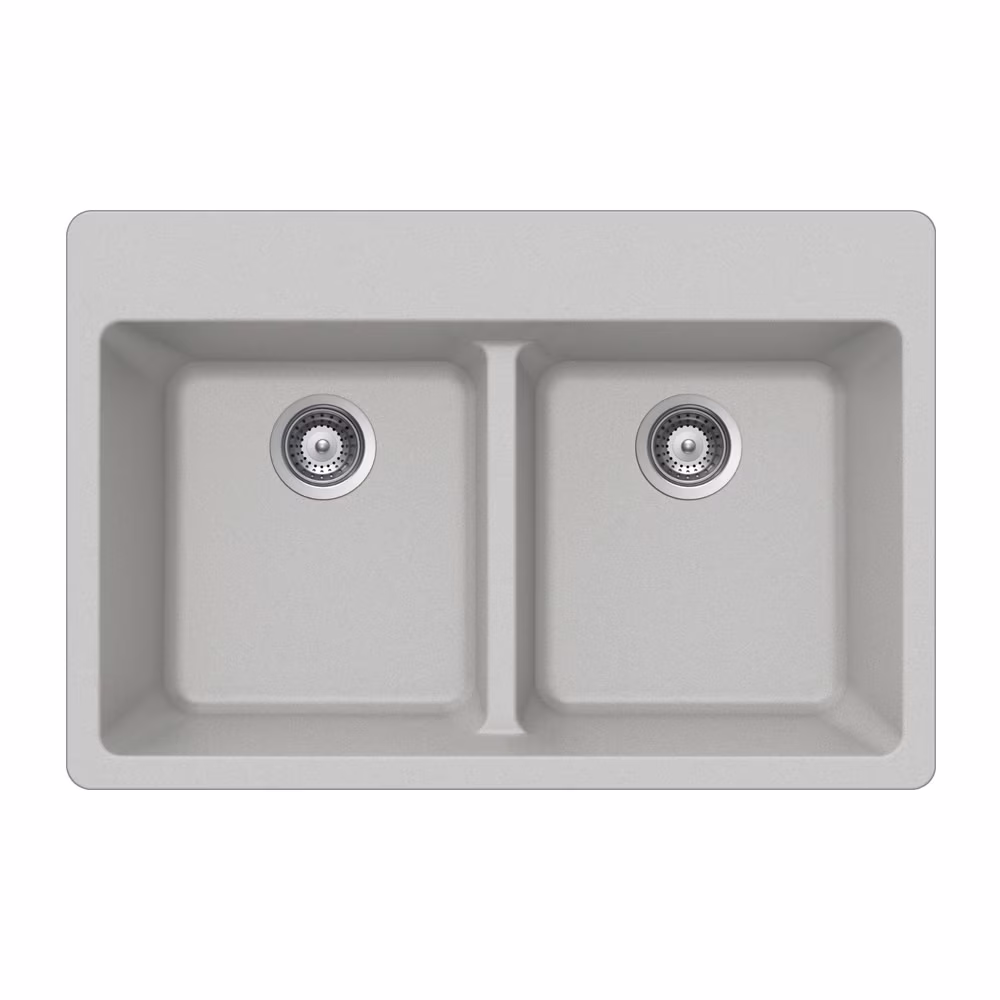 Houzer M-200 CLOUD Quartztone Series Granite Topmount 50/50 Double Bowl Kitchen Sink, White