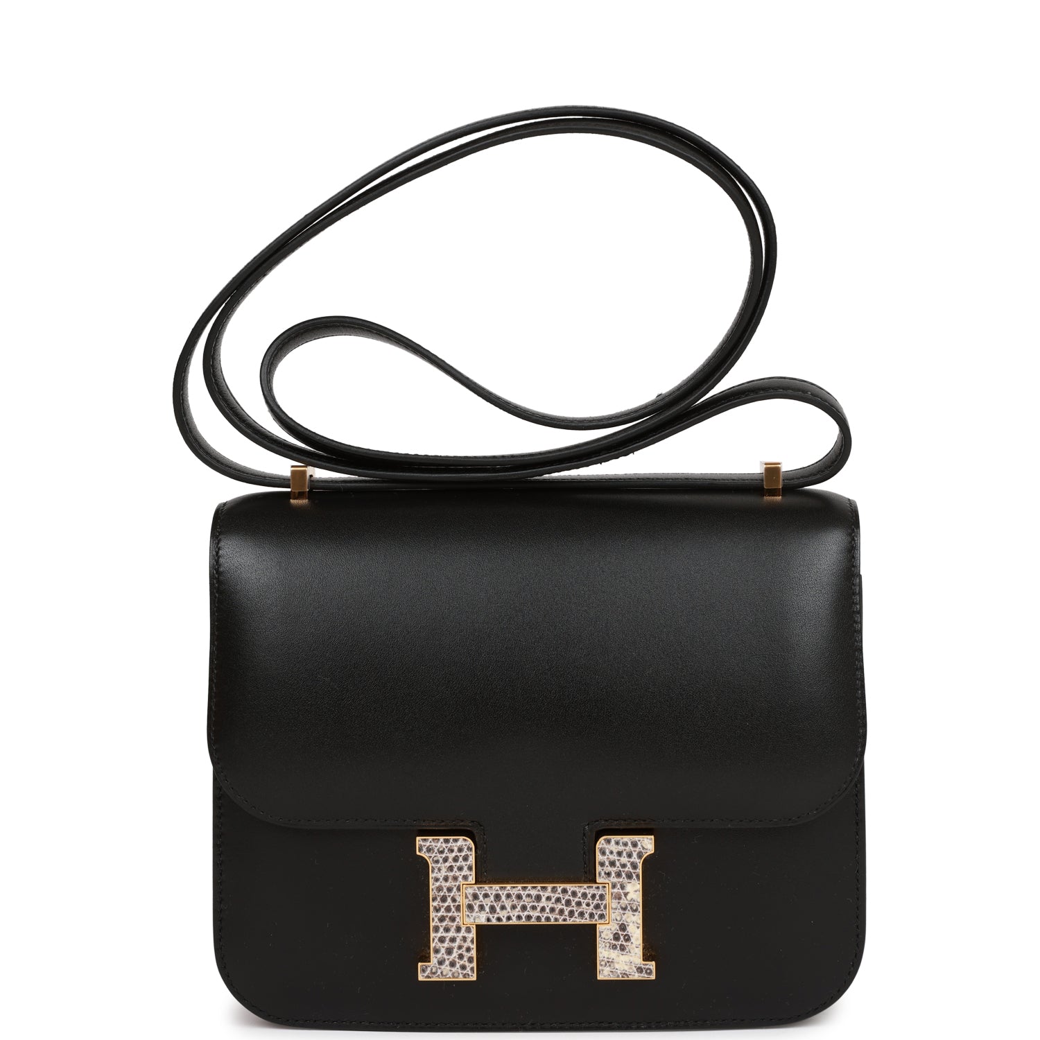 Constance 18 Black Tadelakt and Ombre Lizard Gold Hardware
