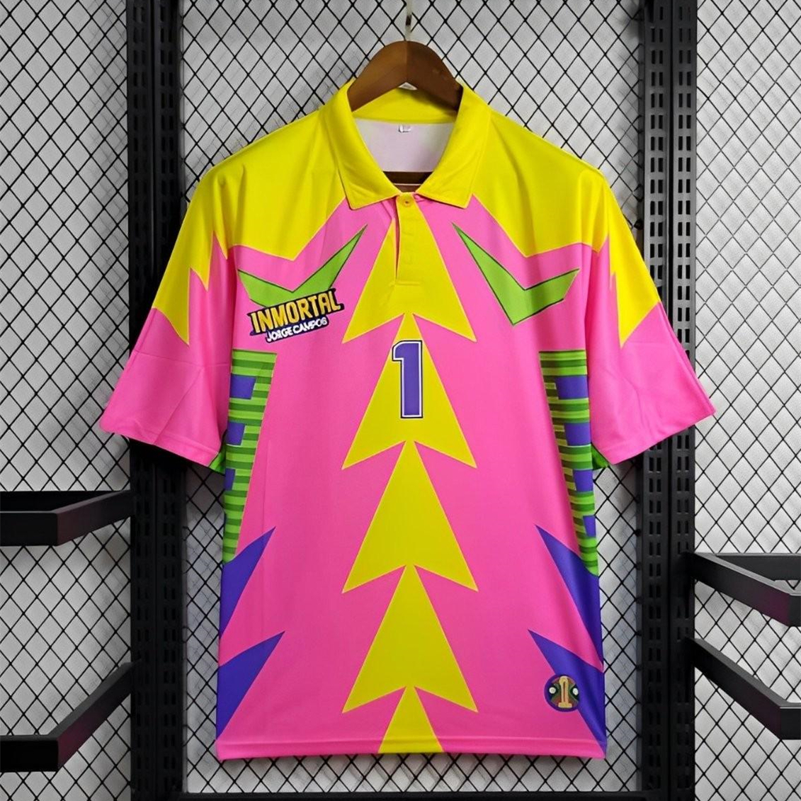 Retro Mexico 1998 World Cup Goalkeeper Pink Yellow Jersey