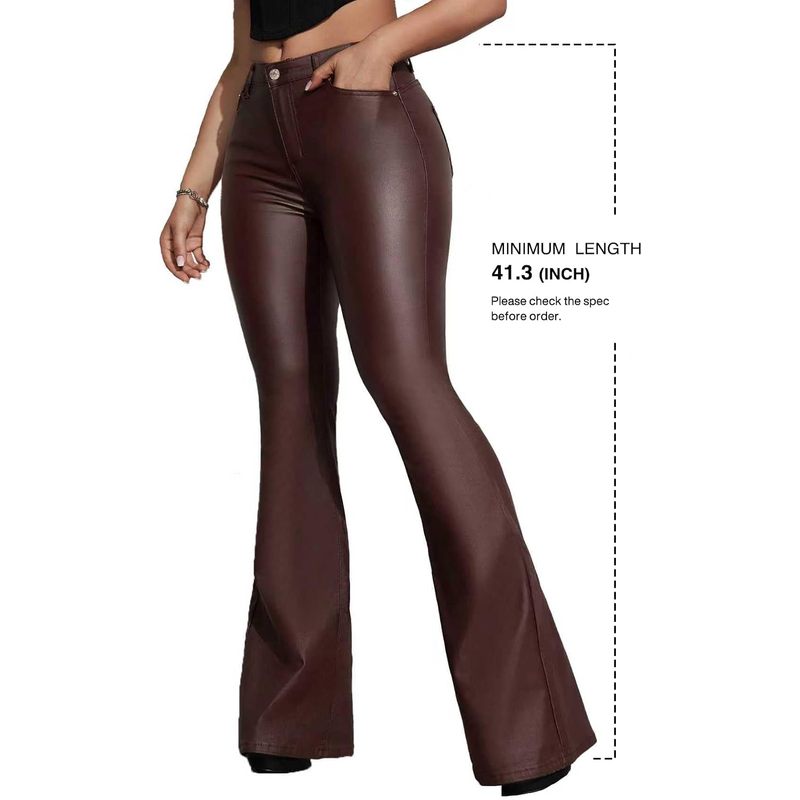 Women's Faux Leather Coated Flare Pants Mid Waist