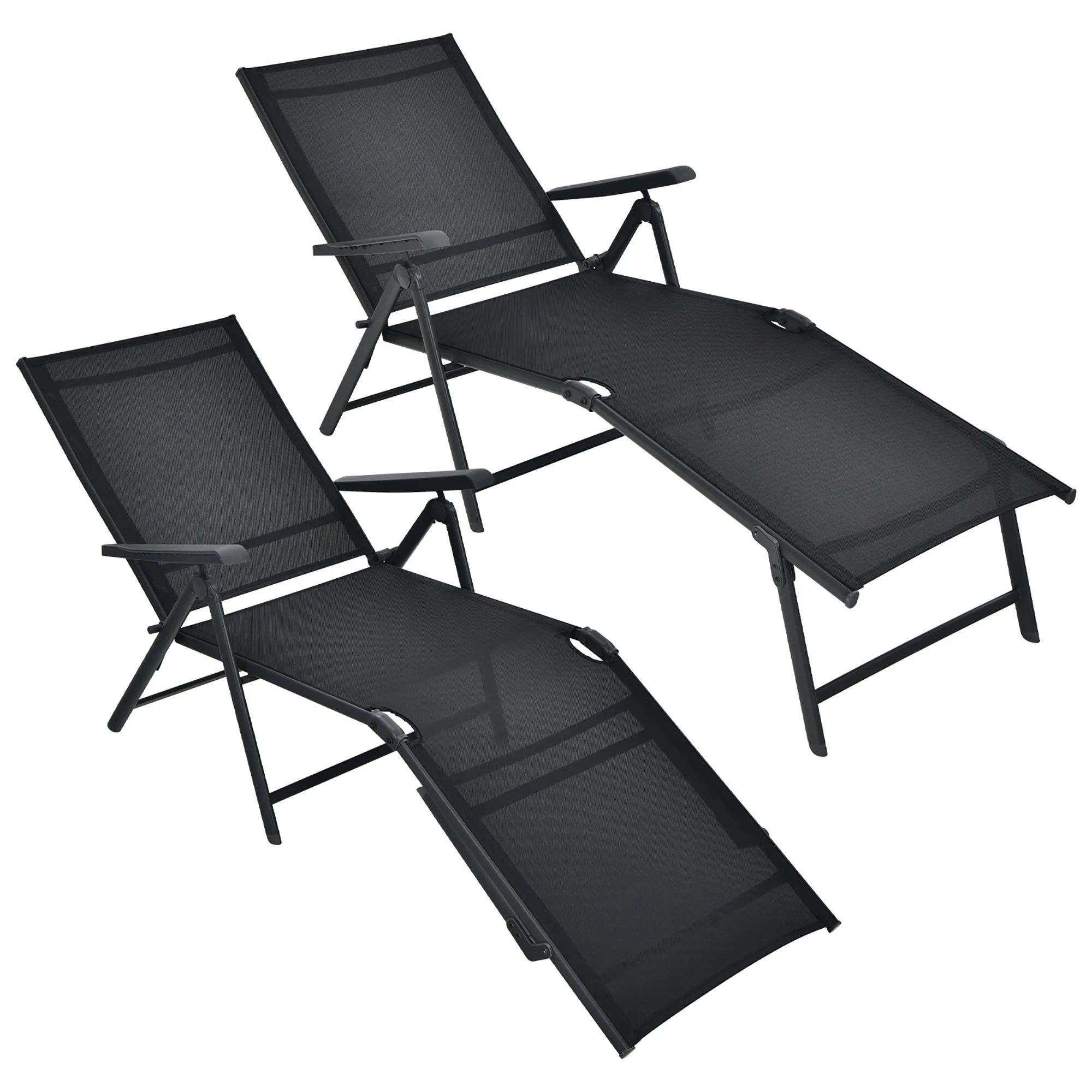 Gymax Set of 2 Outdoor Adjustable Chaise Lounge Chair Patio Folding Recliner Lounge Black