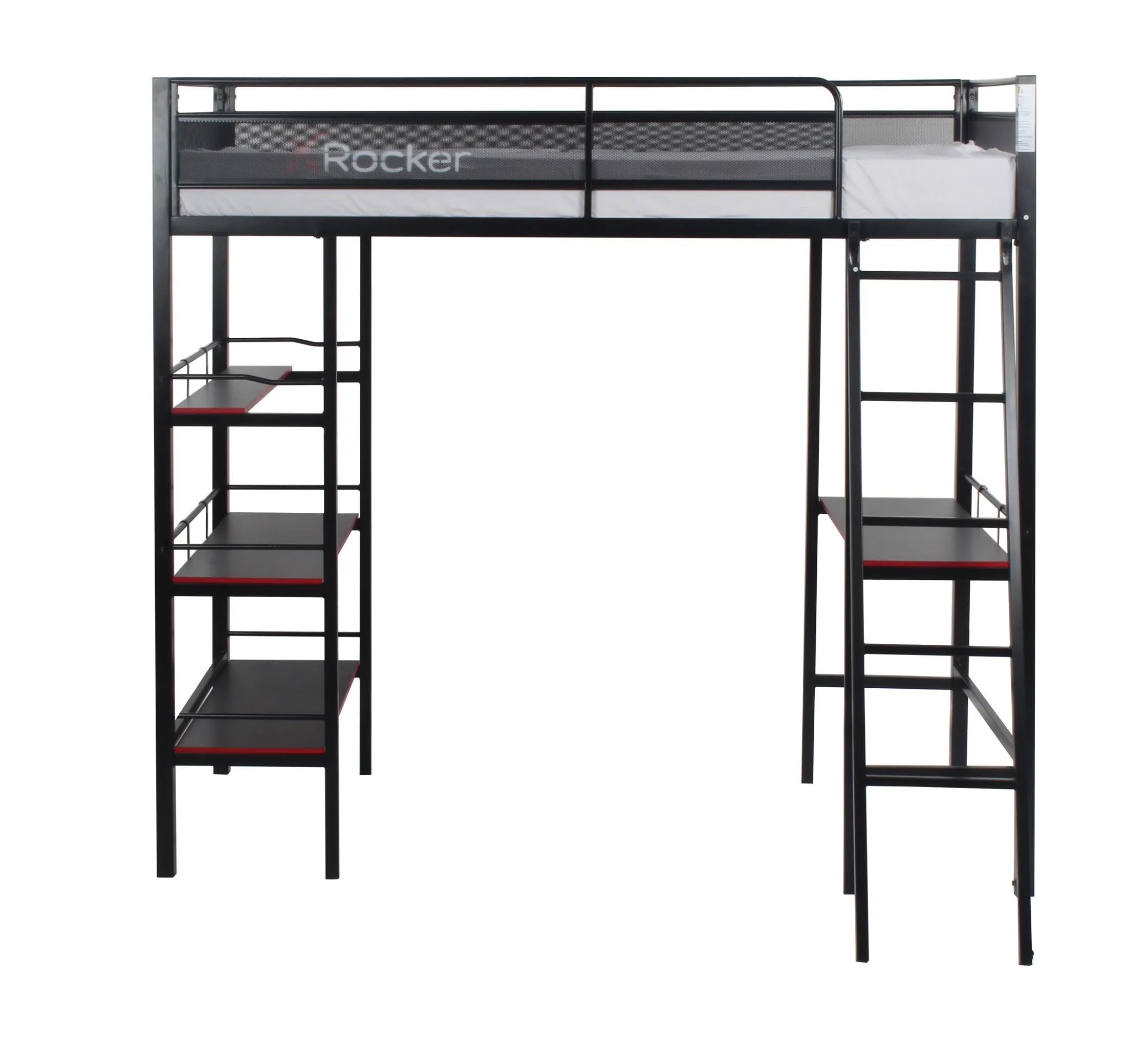 X Rocker Fortress Gaming Bunk with Desk and Shelves, Twin, Black/Red, Loft Bed, Children, Teen