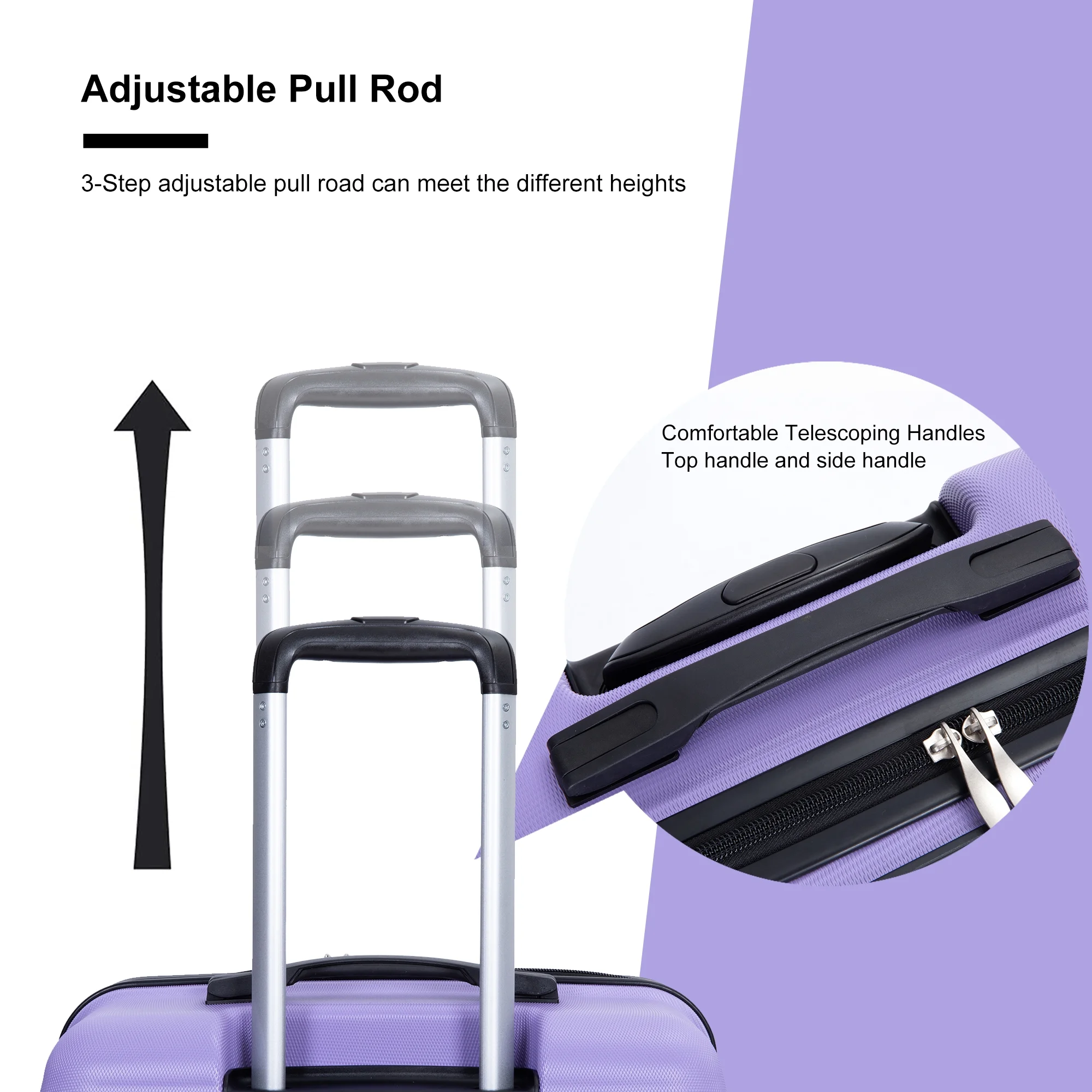 PAPROOS Hardside Luggage Set, 3 Piece 21in 25in 29in Carry on Suitcases Set with 2 Hooks and TSA Lock, Modern Lightweight Luggage Set, Hardshell Expandable Suitcase Set for Family Travel, Black