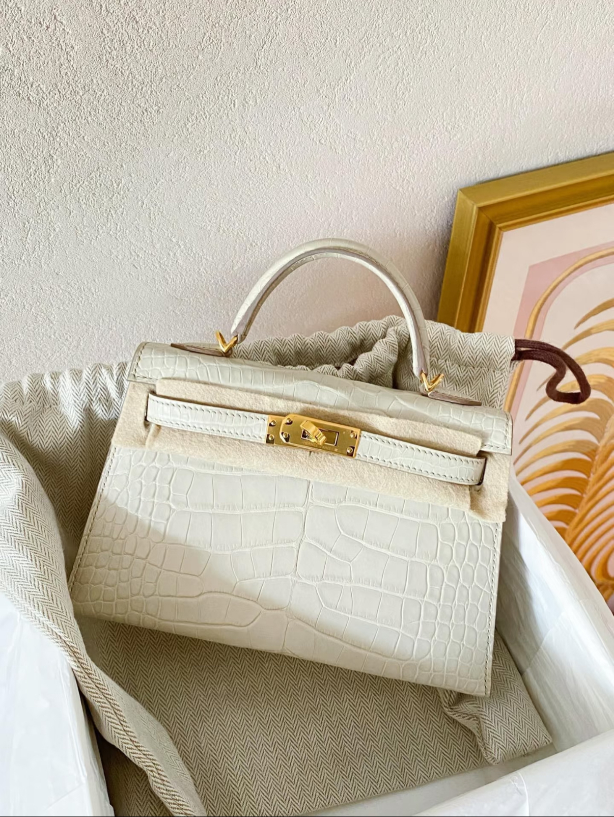 kelly mini 2 generation glacier white matte crocodile skin