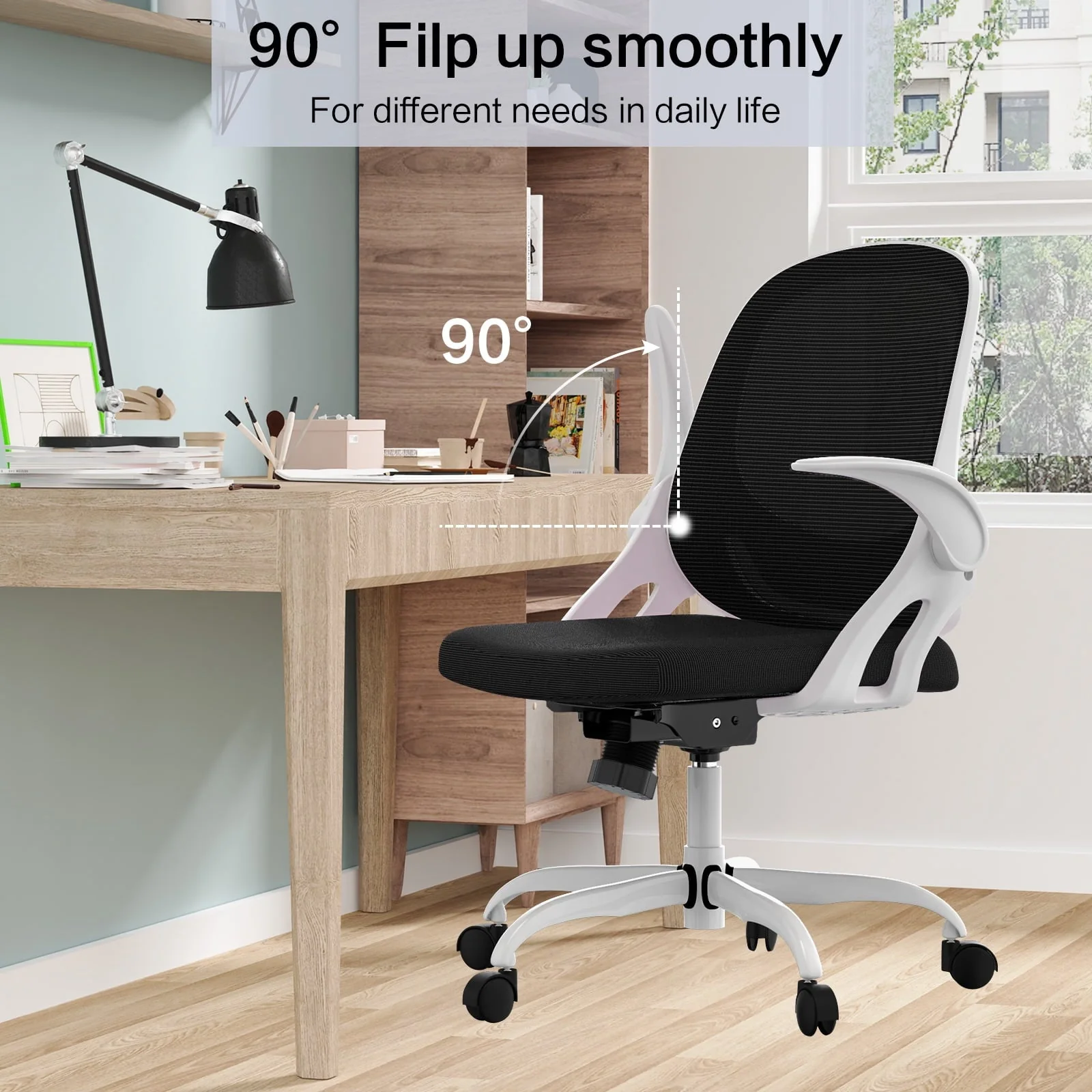 Home Office Chair Work Desk Chair Comfort Ergonomic Swivel Computer Chair, Breathable Mesh Desk Chair, Lumbar Support Task Chair,Adjustable Height,White