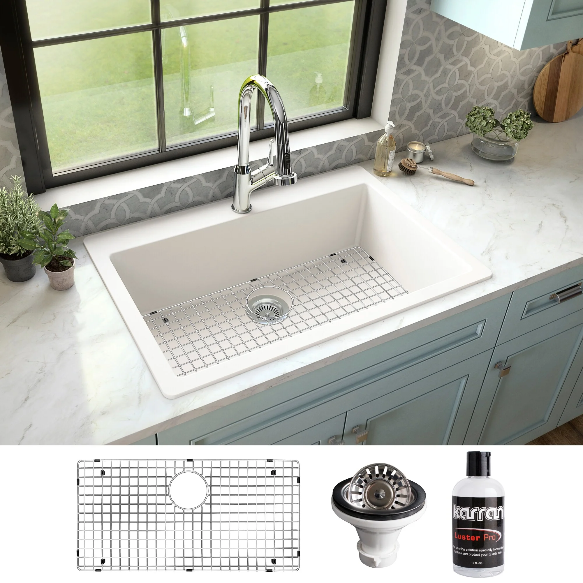 Karran  QT-812 Top Mount 33 in. Large Single Bowl Quartz Kitchen Sink Kit Black