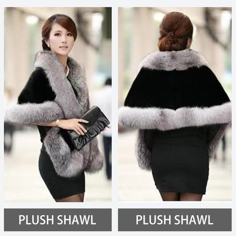 Women's Faux Fur Shawl Luxury Long Shawl Coat