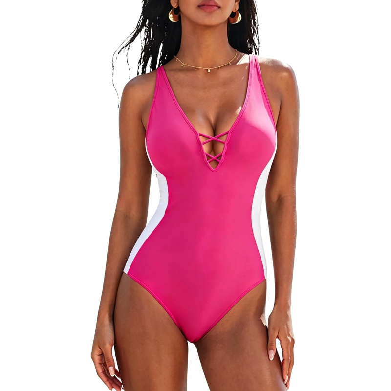 Women's One Piece Tummy Control Swimsuit Crisscross Back Bathing Suits