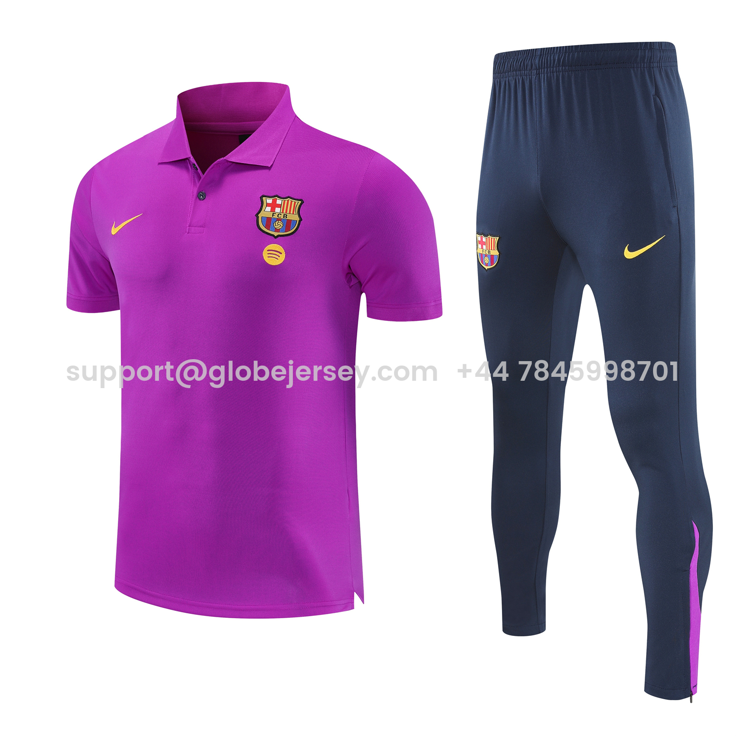 Barcelona 25-26 POLO Short-Sleeve Training Set - Purple Top and Dark Blue Pants