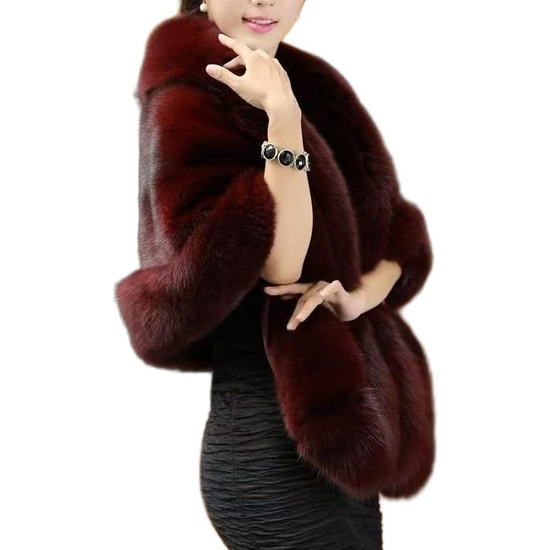 Women's Faux Fur Shawl Luxury Long Shawl Coat