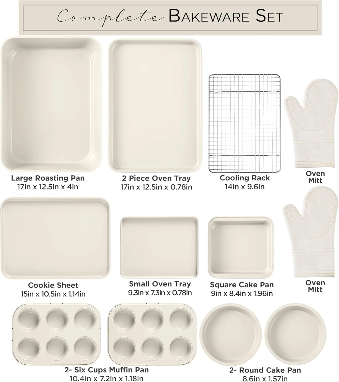 Country Kitchen 13-Piece Nonstick Cookware and Bakeware Set - Pots and Pans Collection with Stackable Design, Cream