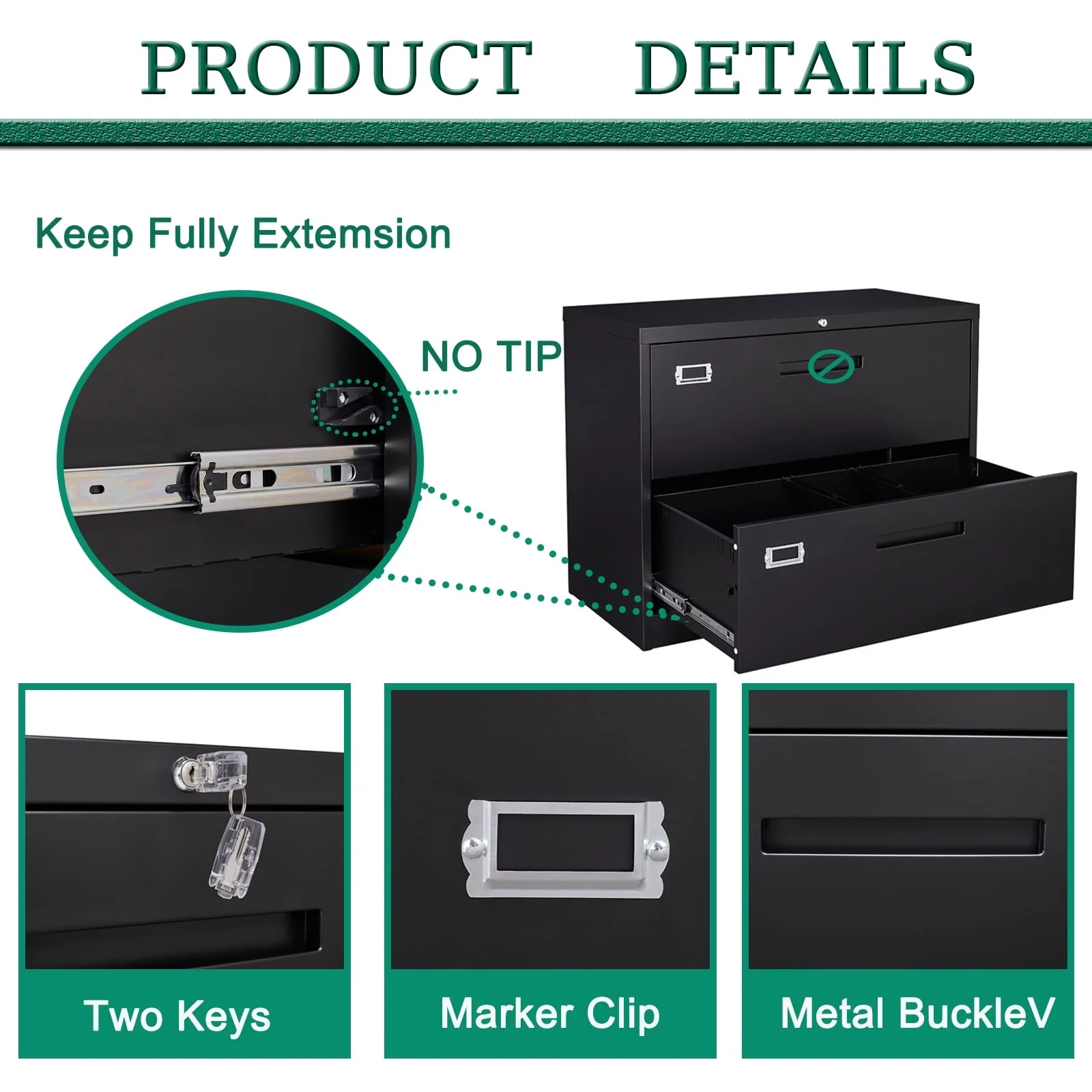 Fesbos Lateral File Cabinets with Lock,2 Drawer 36