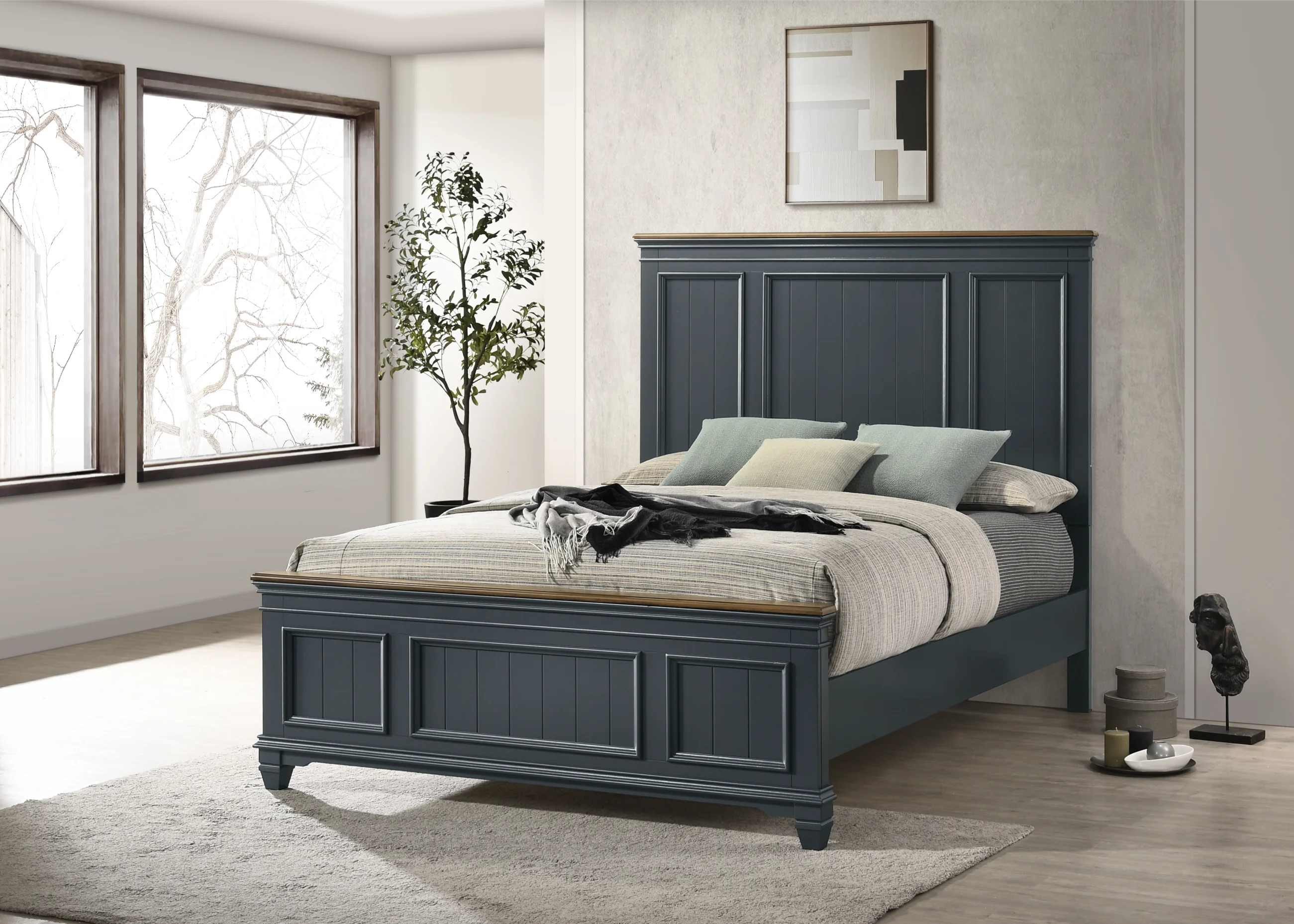 Roundhill Furniture Clelane Wood Bedroom Set Panel King Bed, Dresser, Mirror, and Nightstand