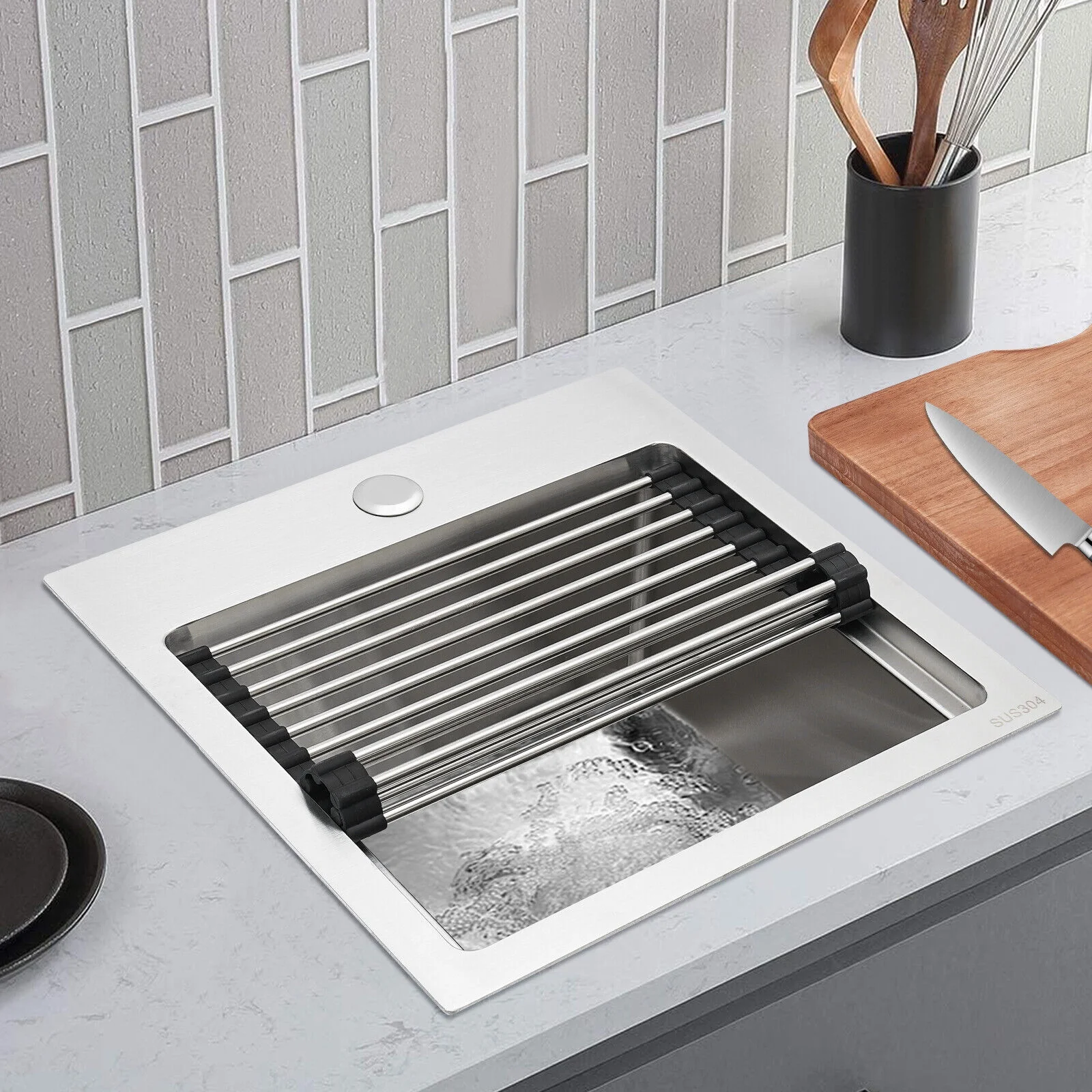 15 x 15 inch Stainless Steel Drop-in Bar Sink Topmount Kitchen Sink Single Bowl