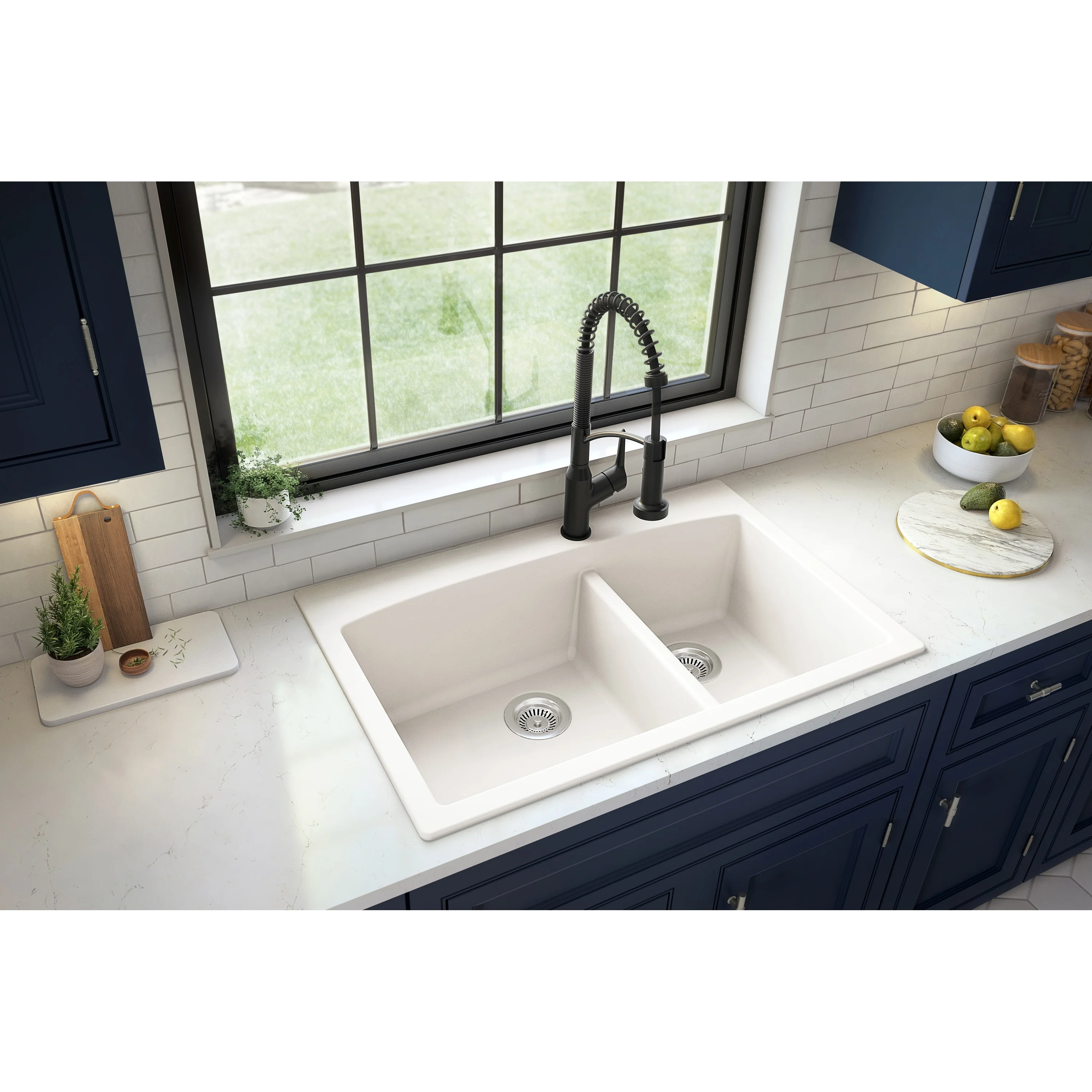Karran QT-711 Drop-In Quartz Composite 33 in. 1-Hole 60/40 Double Bowl Kitchen Sink in Grey