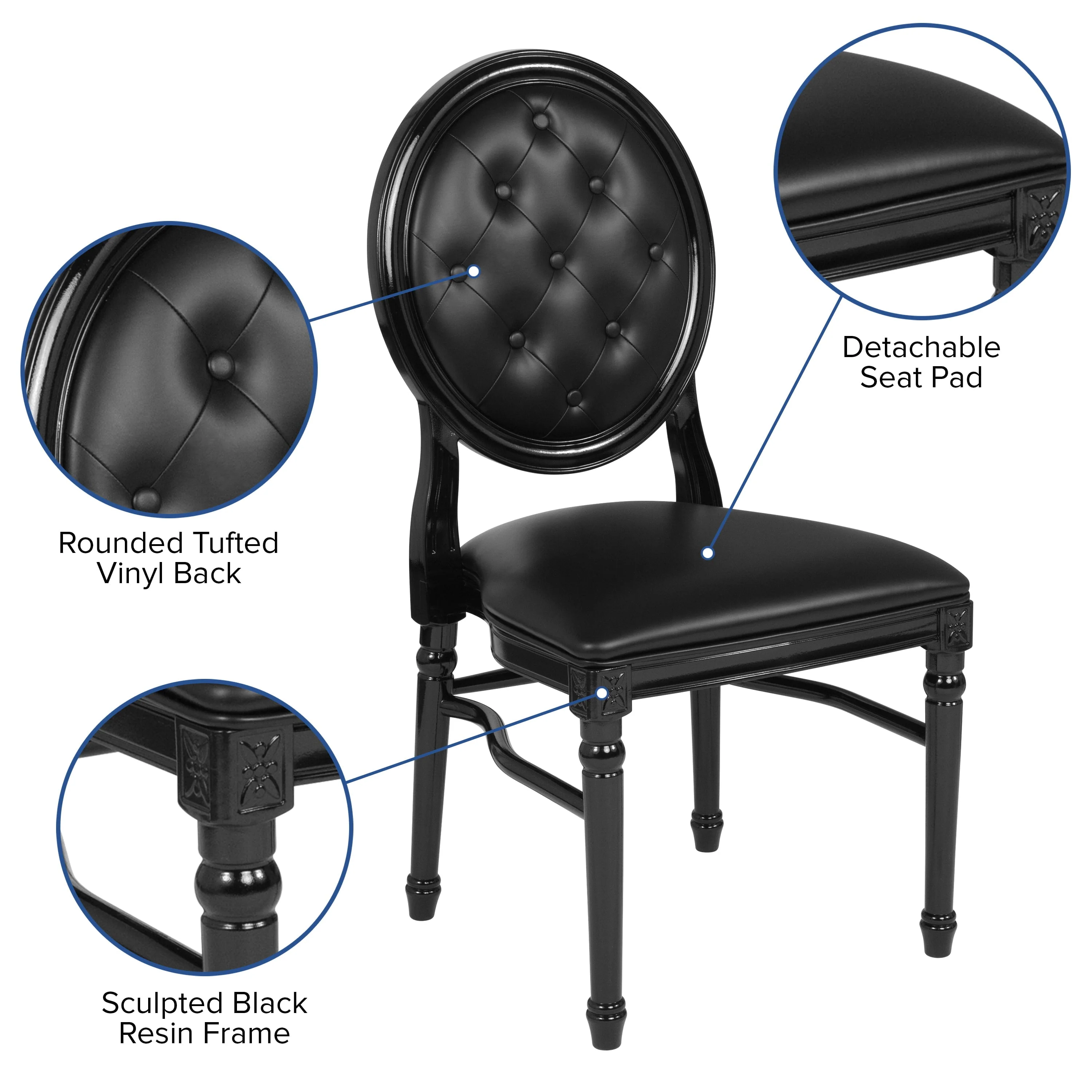 Emma + Oliver King Louis Dining/Desk Chair with Tufted Back, Black Vinyl Seat/Frame