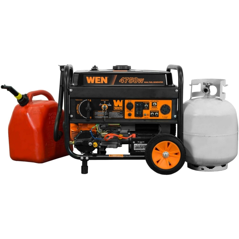 WEN DF475T Dual Fuel 240V Portable Generator with Electric Start Transfer Switch Ready. 4750-Watt. CARB Compliant