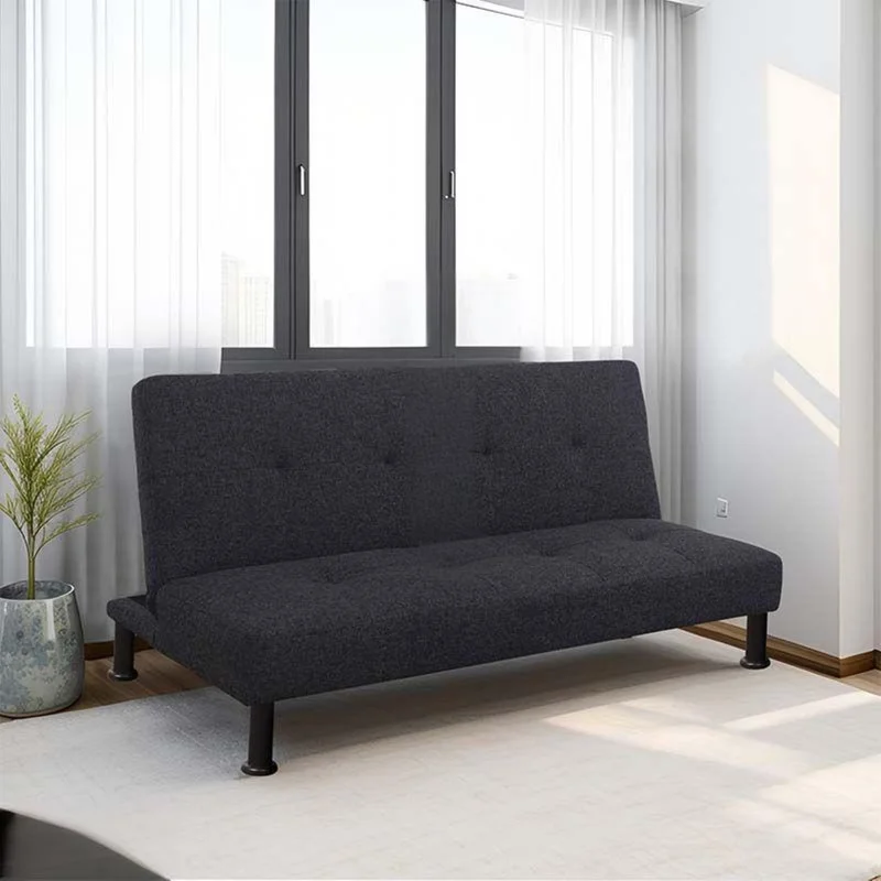 Convertible Futon Sofa Bed, Modern Futon Couch Bed with Love Seat, Upholstered Folding Small Sleeper Sofa with Adjustable for Living Room Bedroom Small Spaces, Black