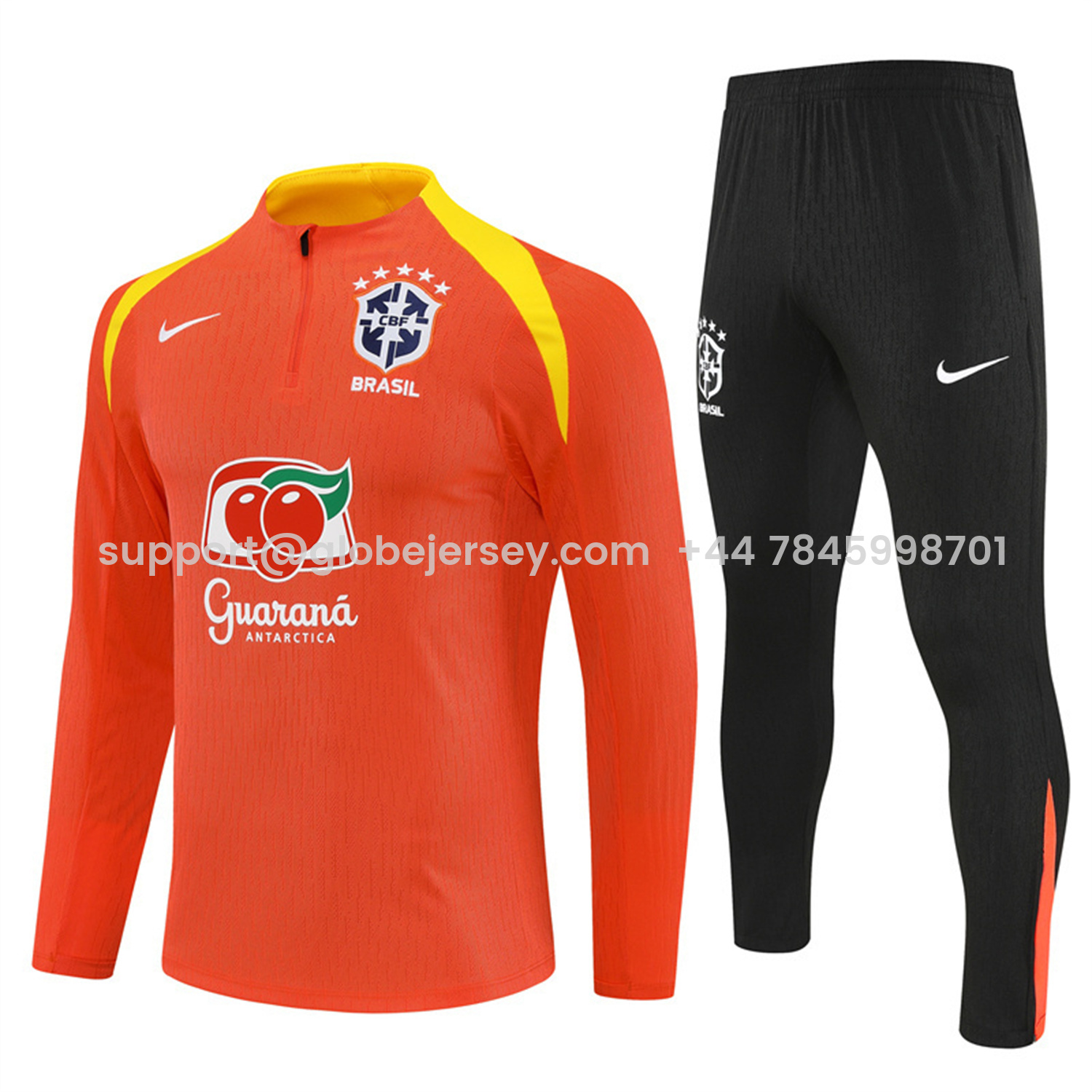 Brazil 25-26 Long Sleeve Training Set - Player Version - Orange Top and Black Pants