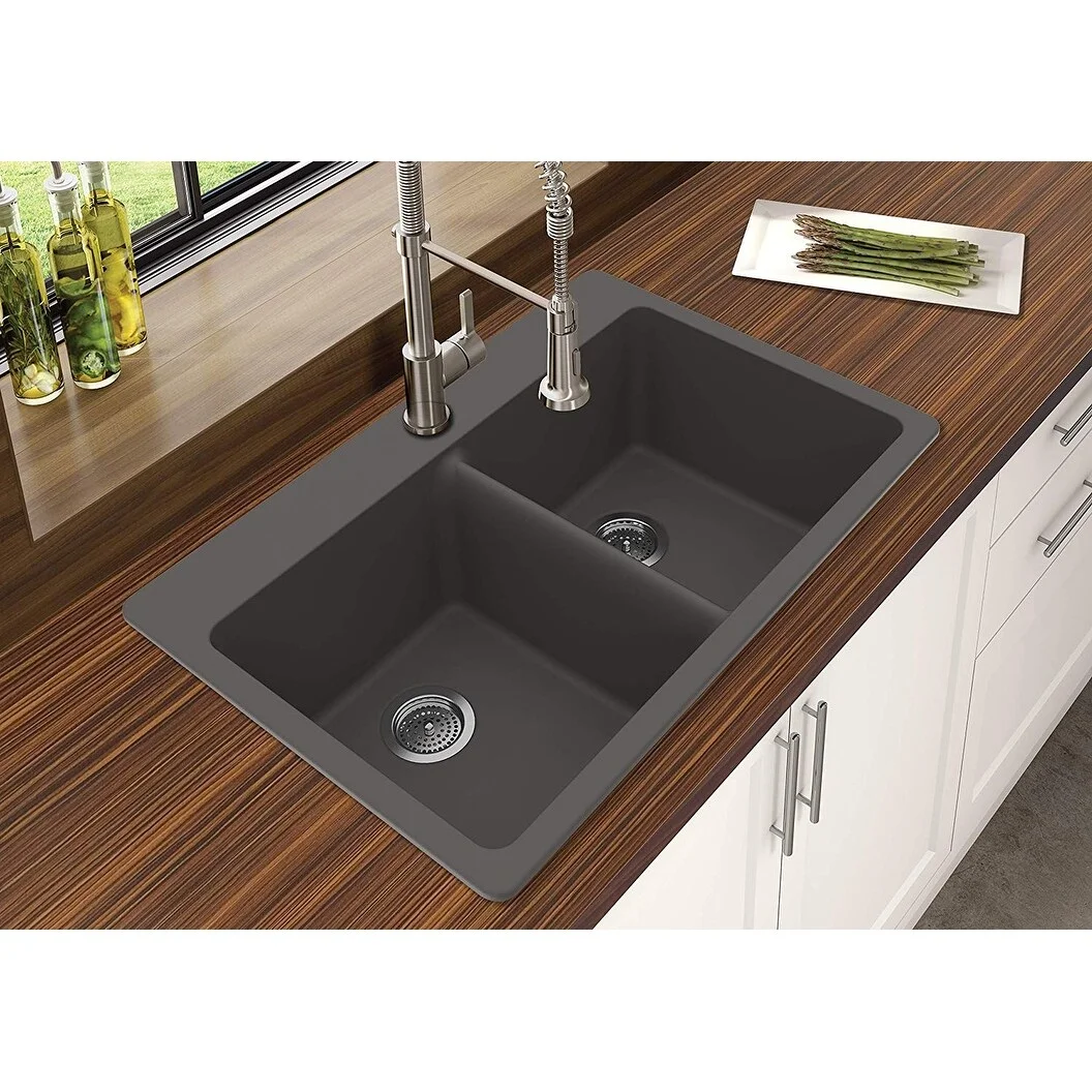 Winpro  Granite Quartz Double Bowl Dual Mount Sink Grey