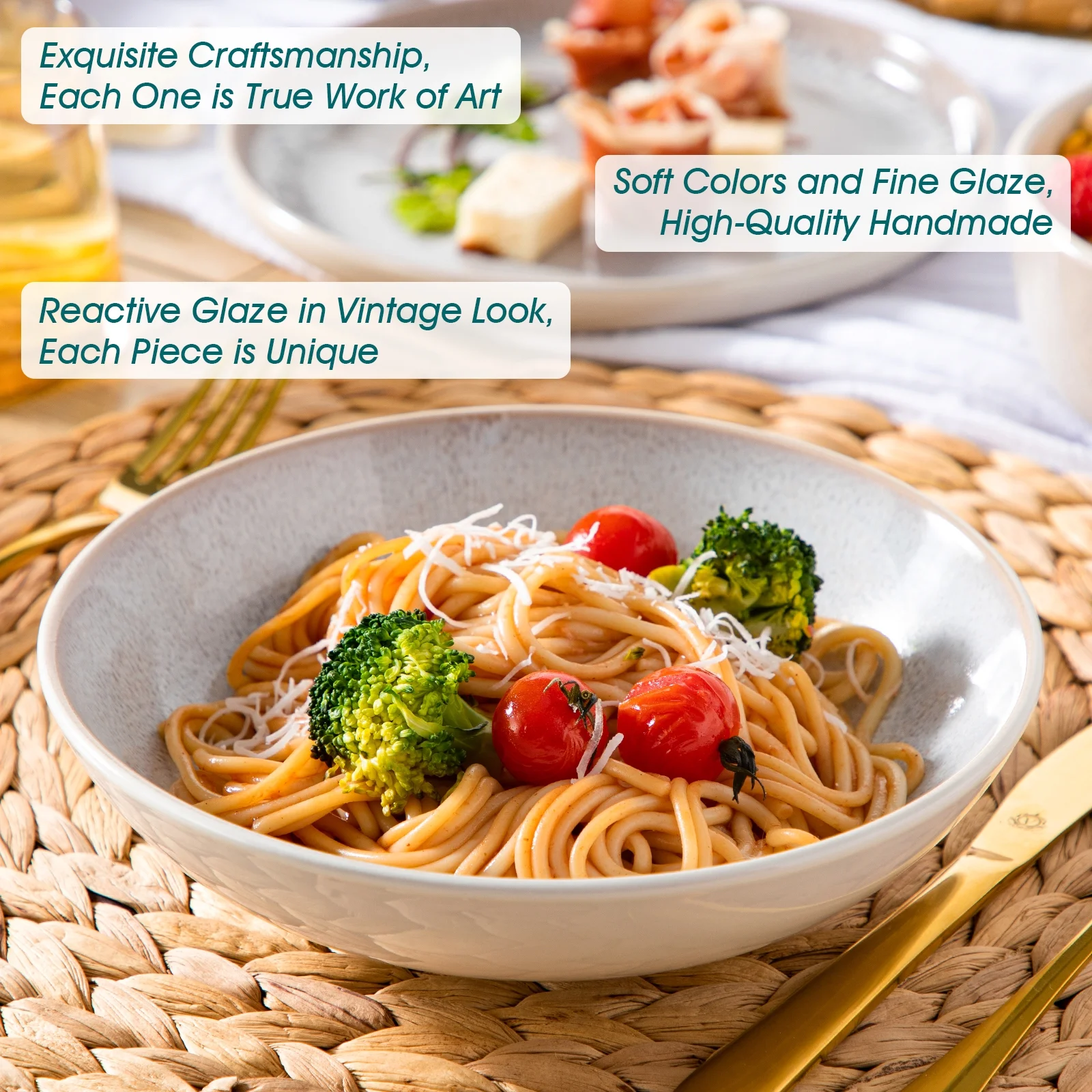 Malacasa 16 Pcs Dinnerware Sets For 4 people, Plates and Bowls Set, Stoneware Tableware Dishwasher Microwave Safe, Beige